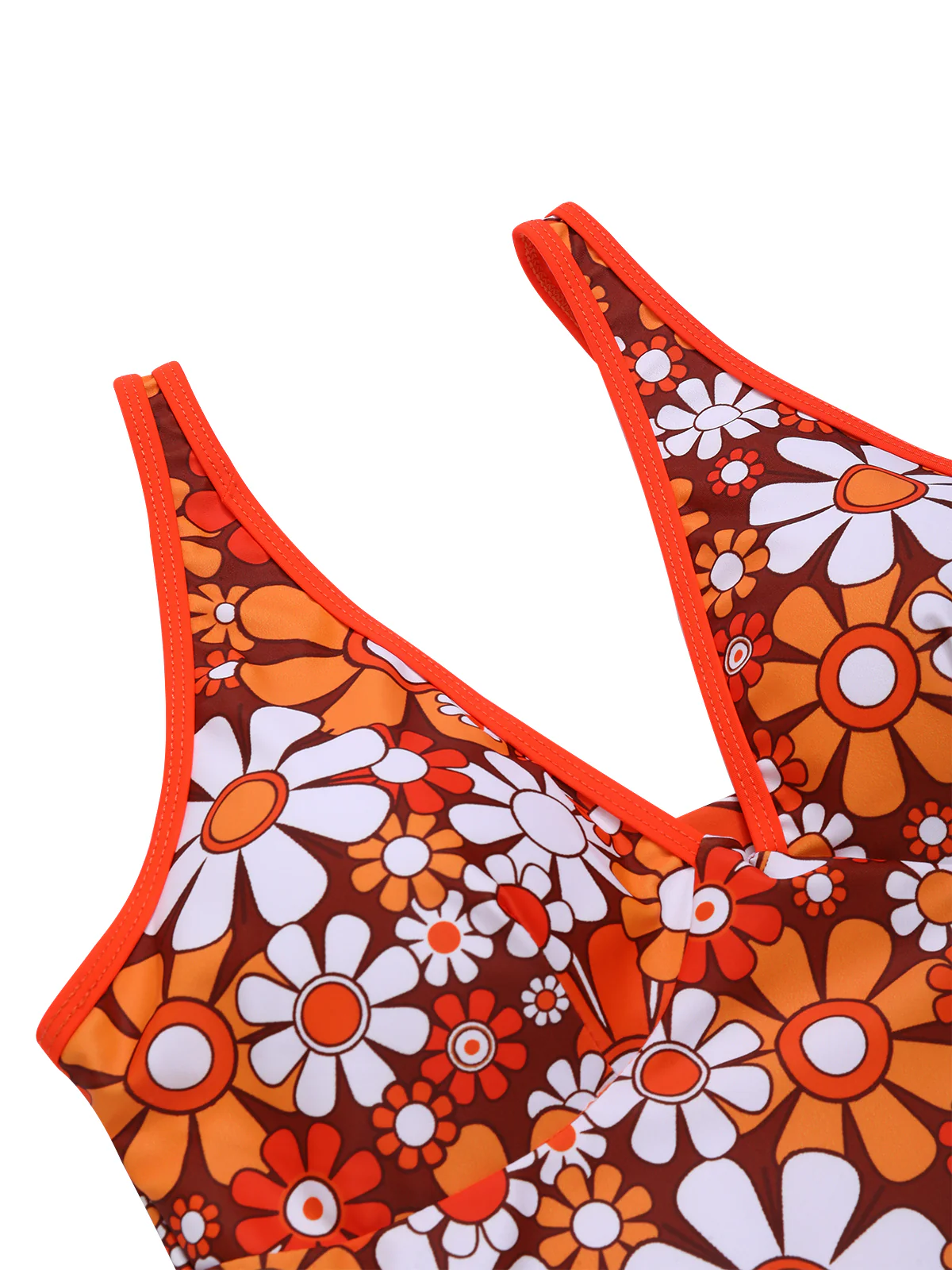 Brown 1960s Bohemian Psychedelic Floral One-Piece Swimsuit - Image 5