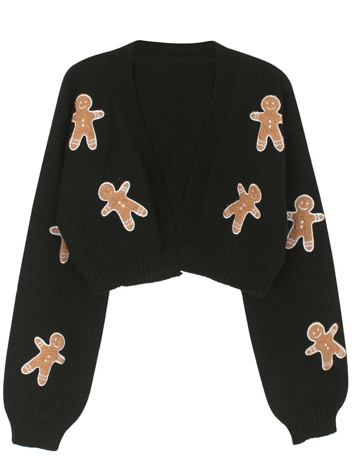Brown 1960s Christmas Gingerbread Cropped Sweater Cardigan - Image 5
