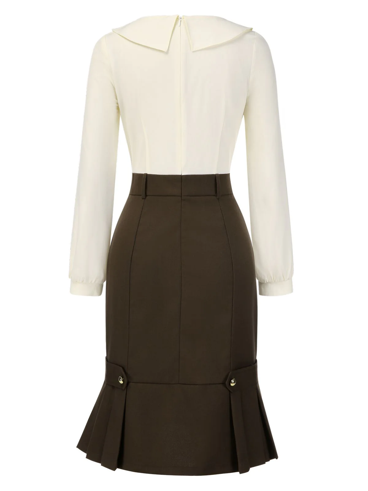 Brown 1960s Contrast Collar Long Sleeve Pencil Dress - Image 4