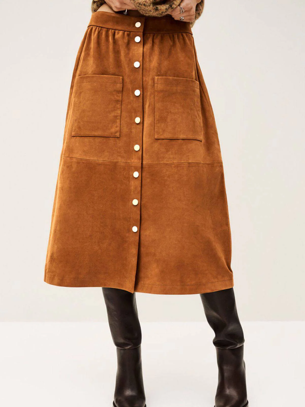 Brown 1960s Corduroy Button Front Pocket Midi Skirt - Image 2