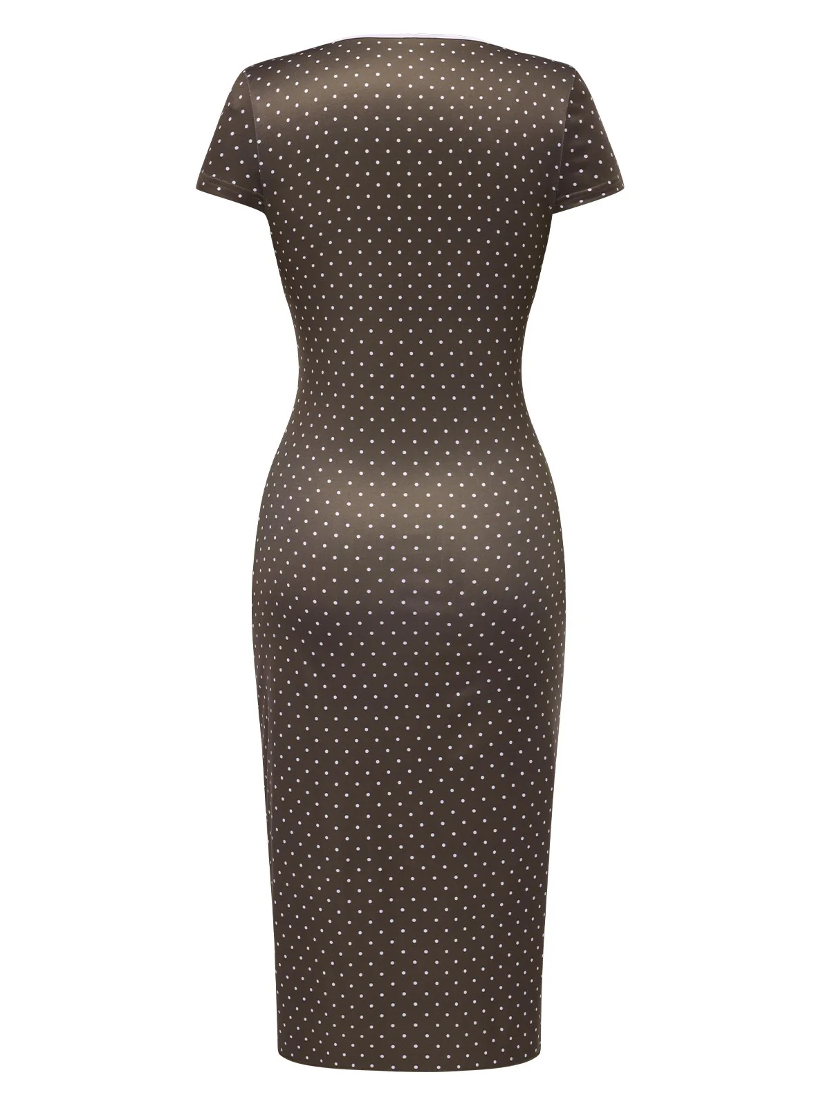 Brown 1960s Deep V-Neck Polka Dots Dress - Image 2