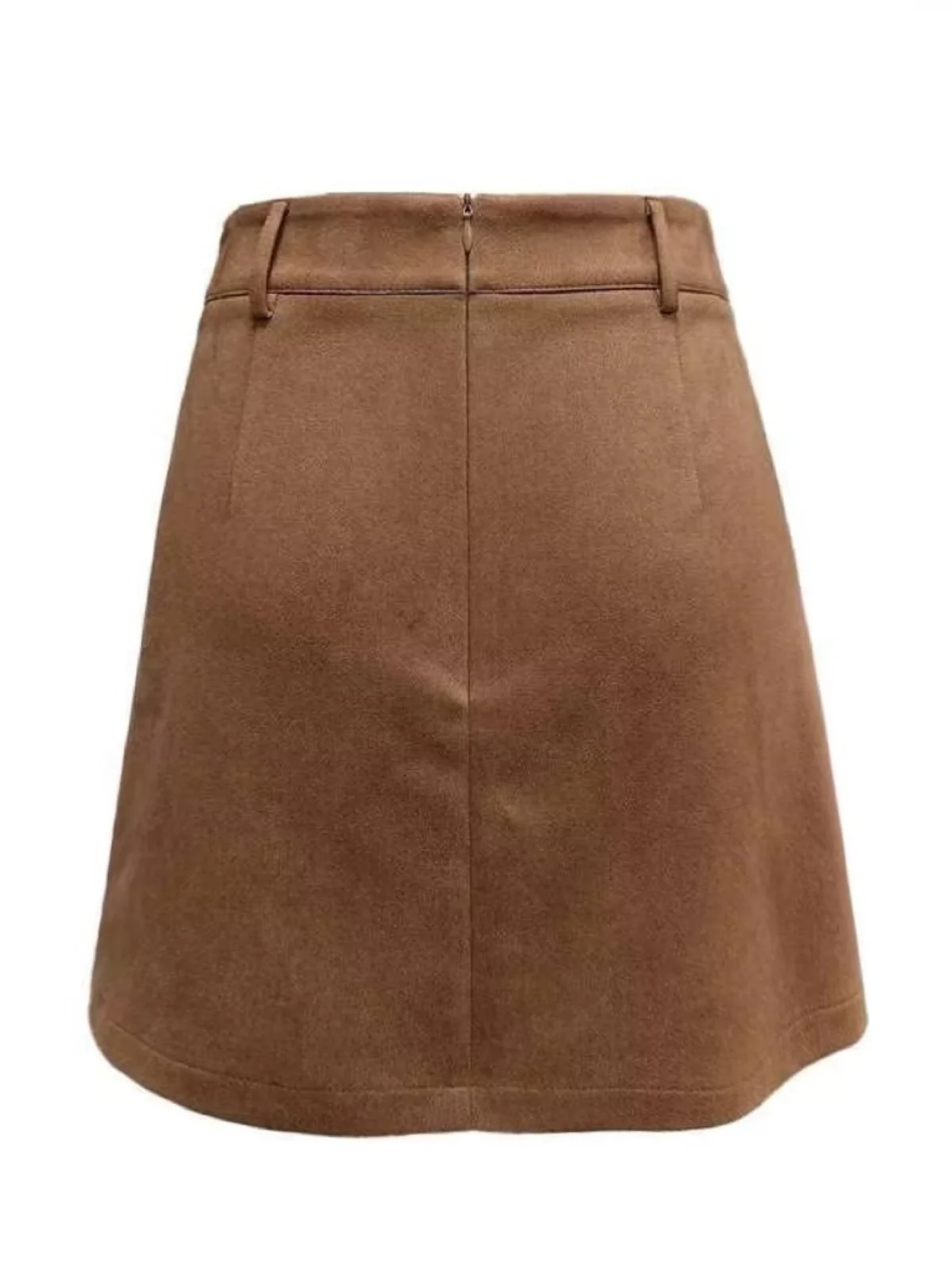 Brown 1960s Faux Suede Fringe Asymmetrical Hem Skirt - Image 3