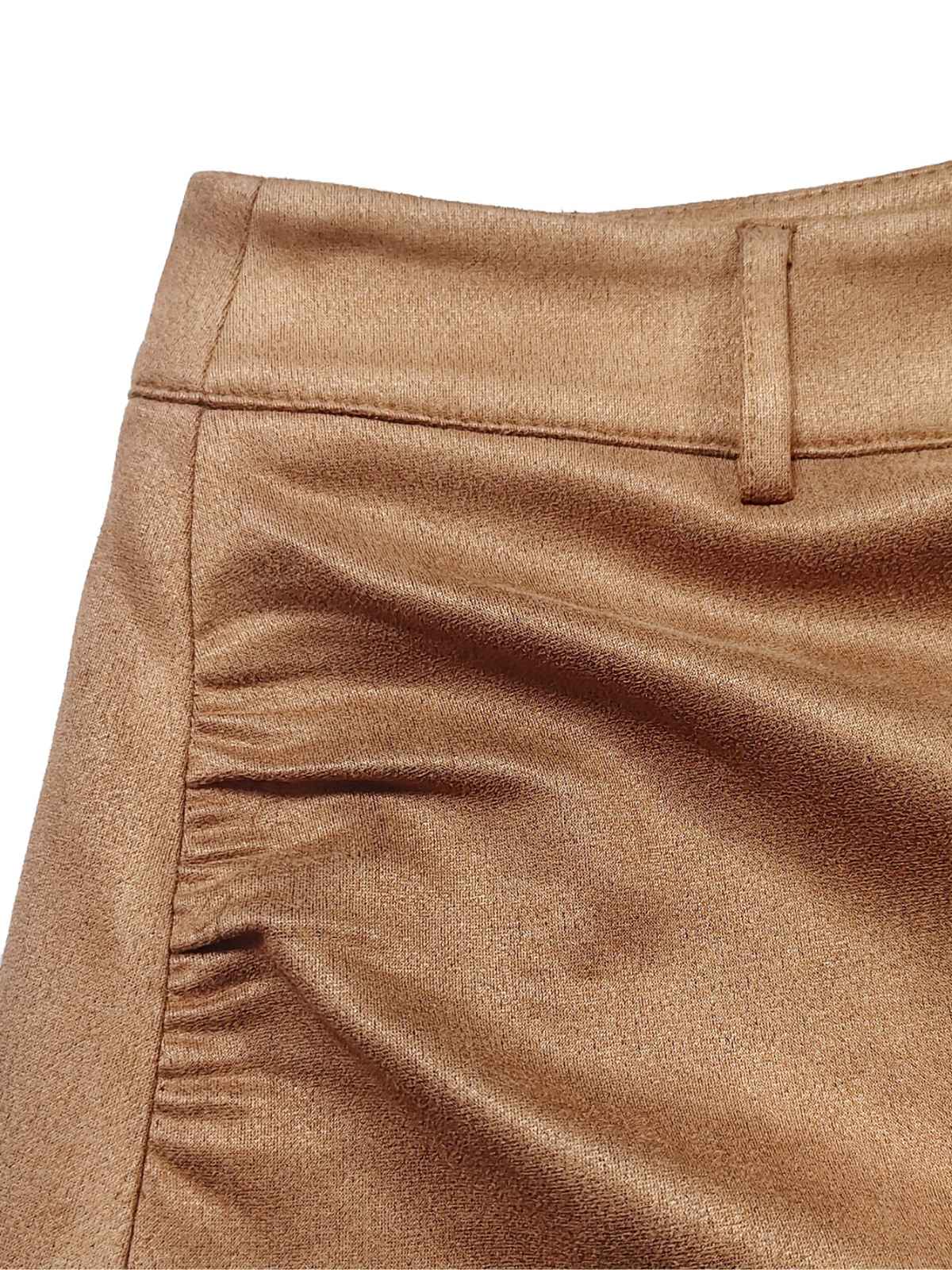 Brown 1960s Faux Suede Fringe Asymmetrical Hem Skirt - Image 4
