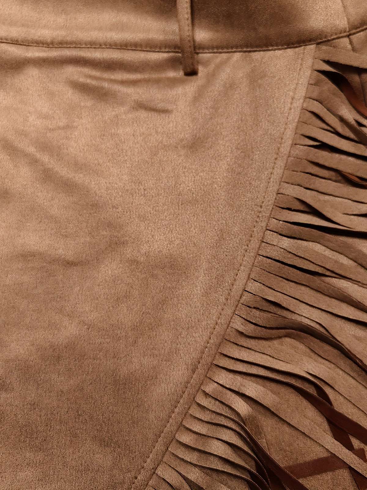 Brown 1960s Faux Suede Fringe Asymmetrical Hem Skirt - Image 6
