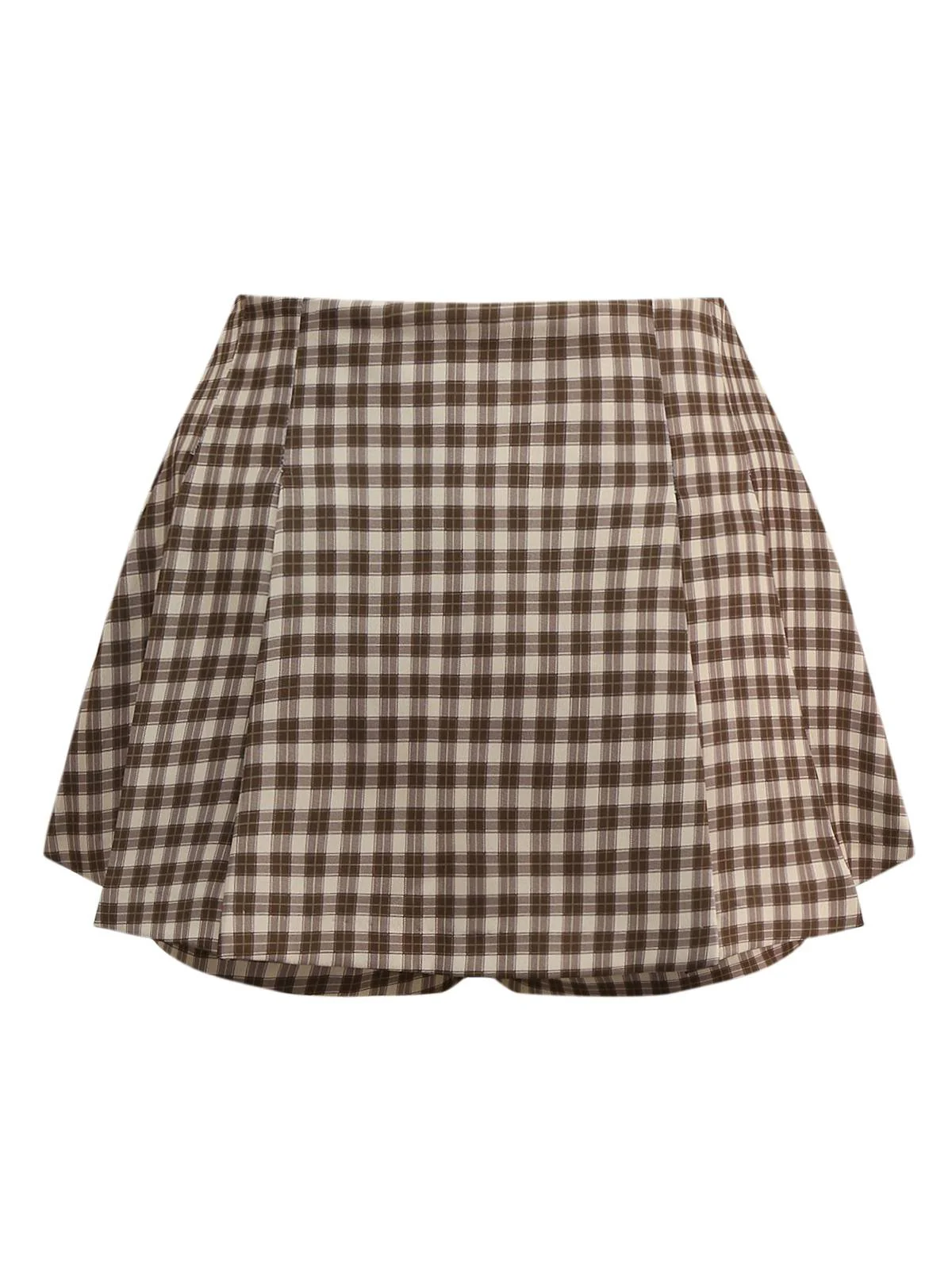 Brown 1960s Gingham Plaid Pleated Skirt - Image 2