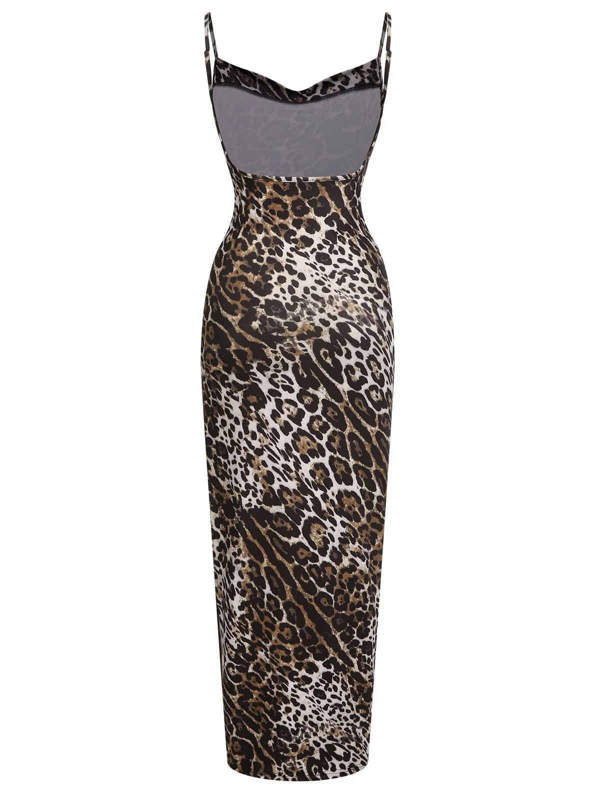 Brown 1960s Leopard Spaghetti Straps Backless Dress - Image 2