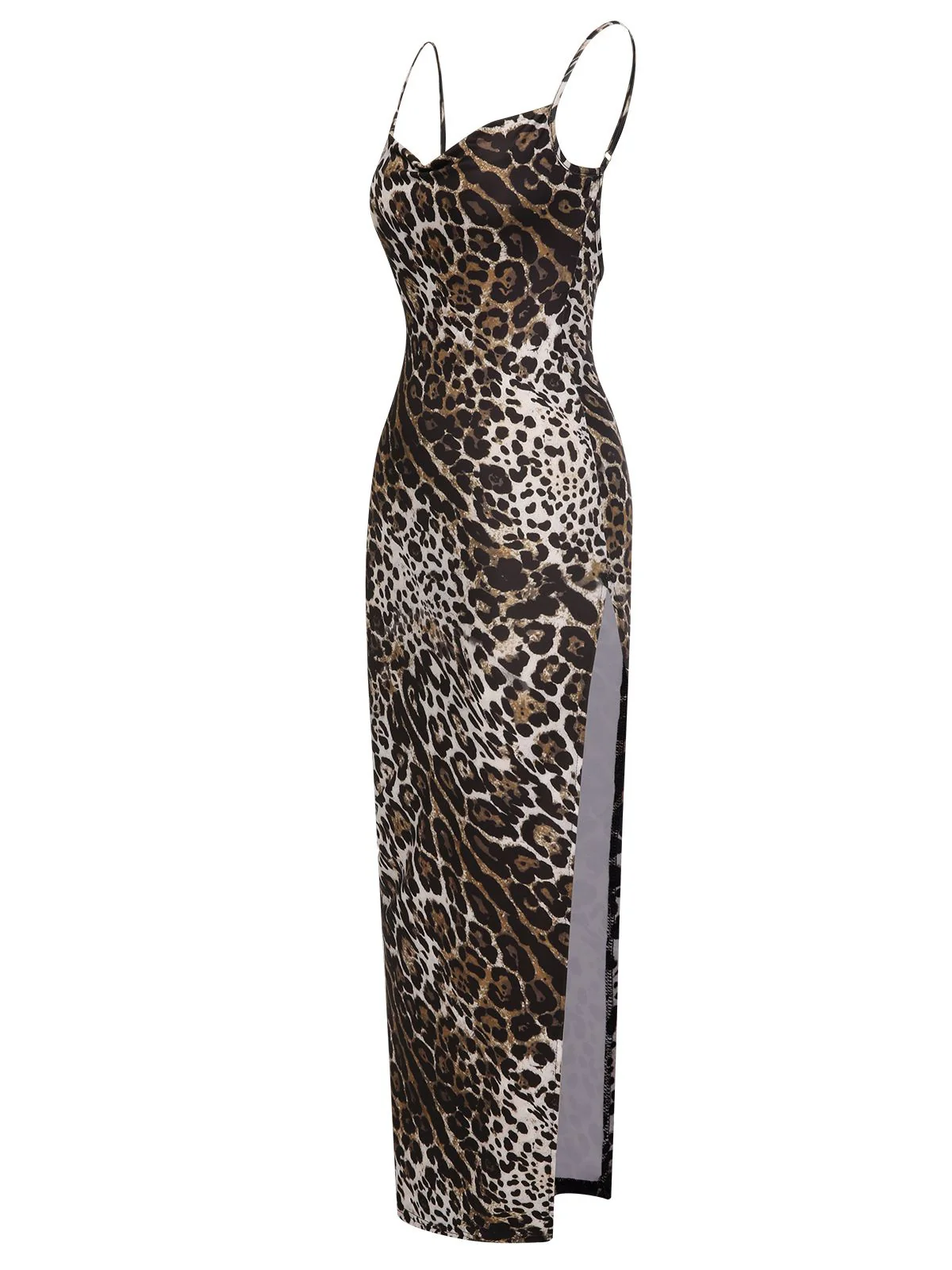Brown 1960s Leopard Spaghetti Straps Backless Dress - Image 3