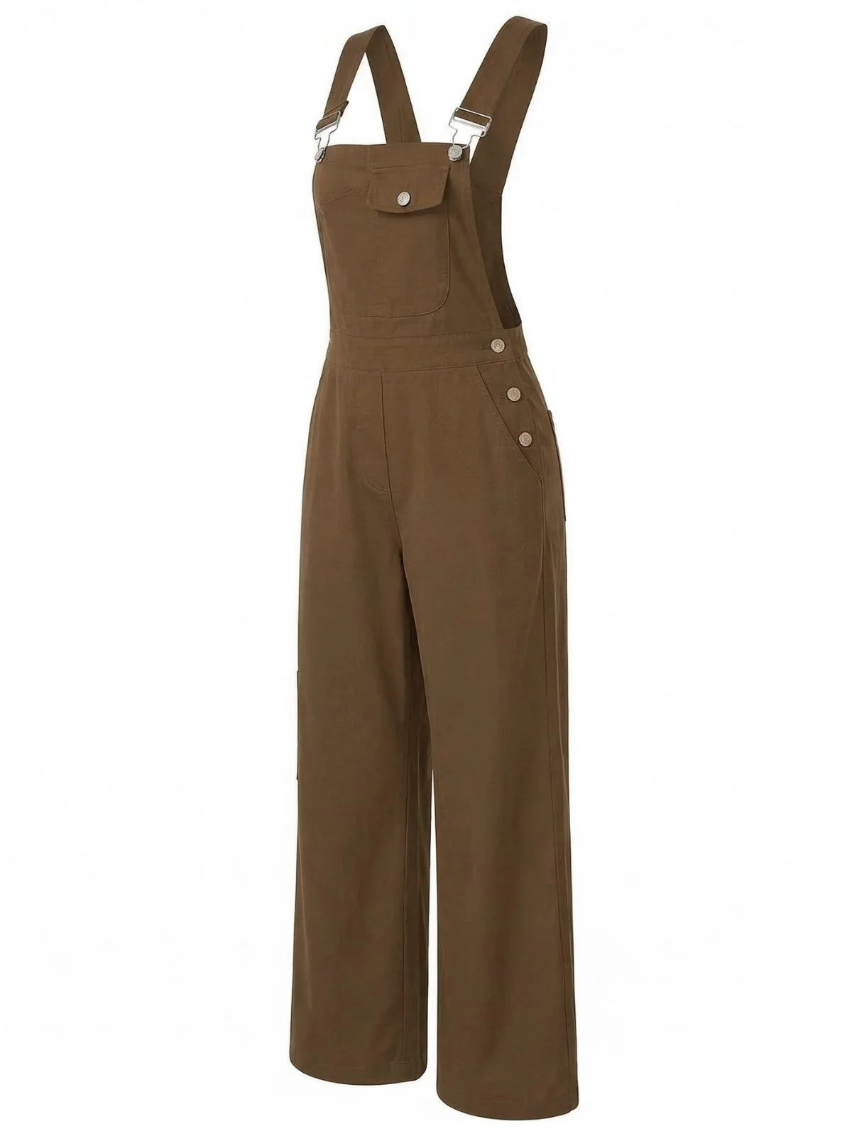 Brown 1960s Pocketed Wide-Leg Cargo Overalls - Image 3