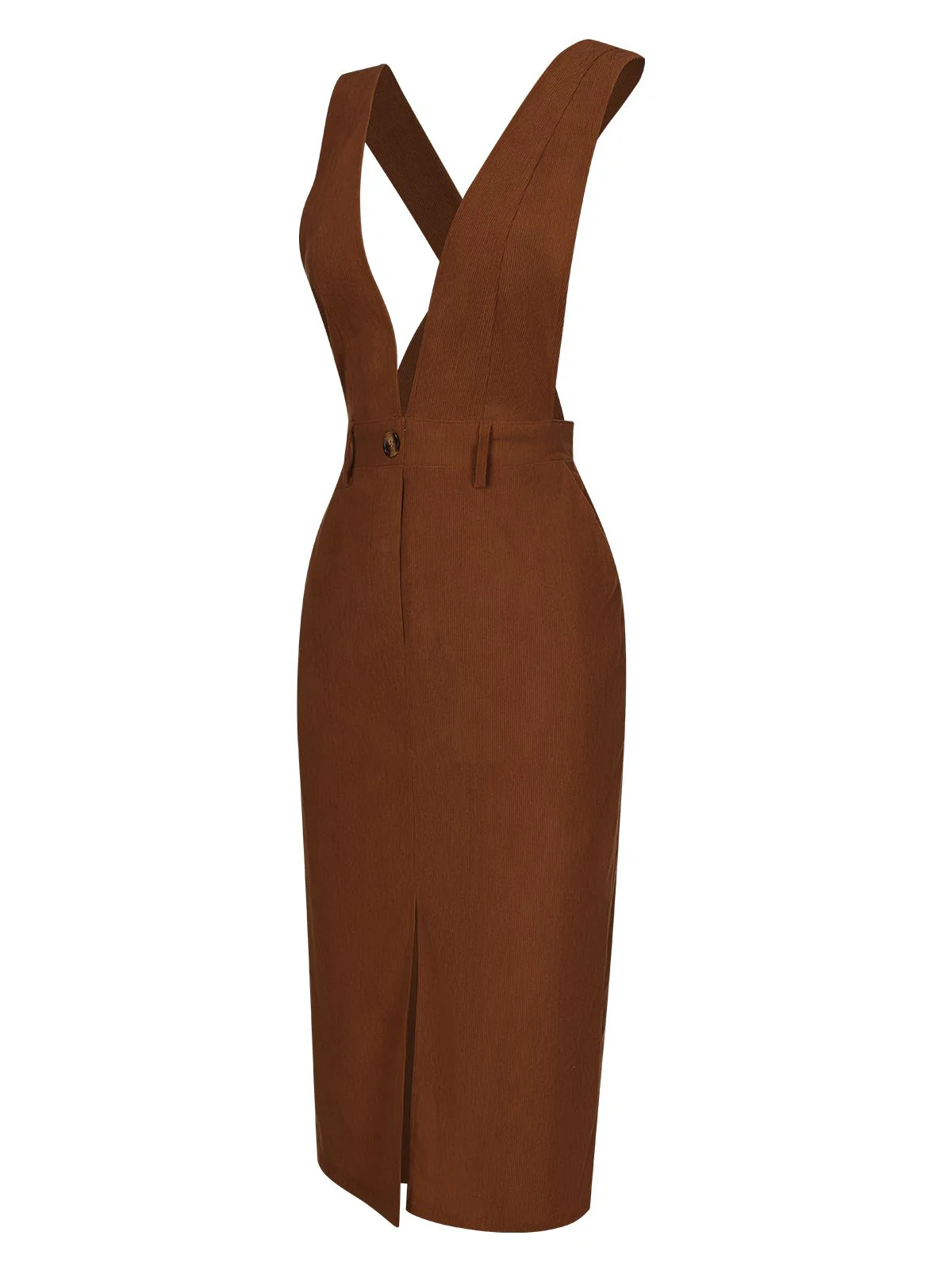 Brown 1960s V-Neck Cross-Back Pinafore Dress - Image 2