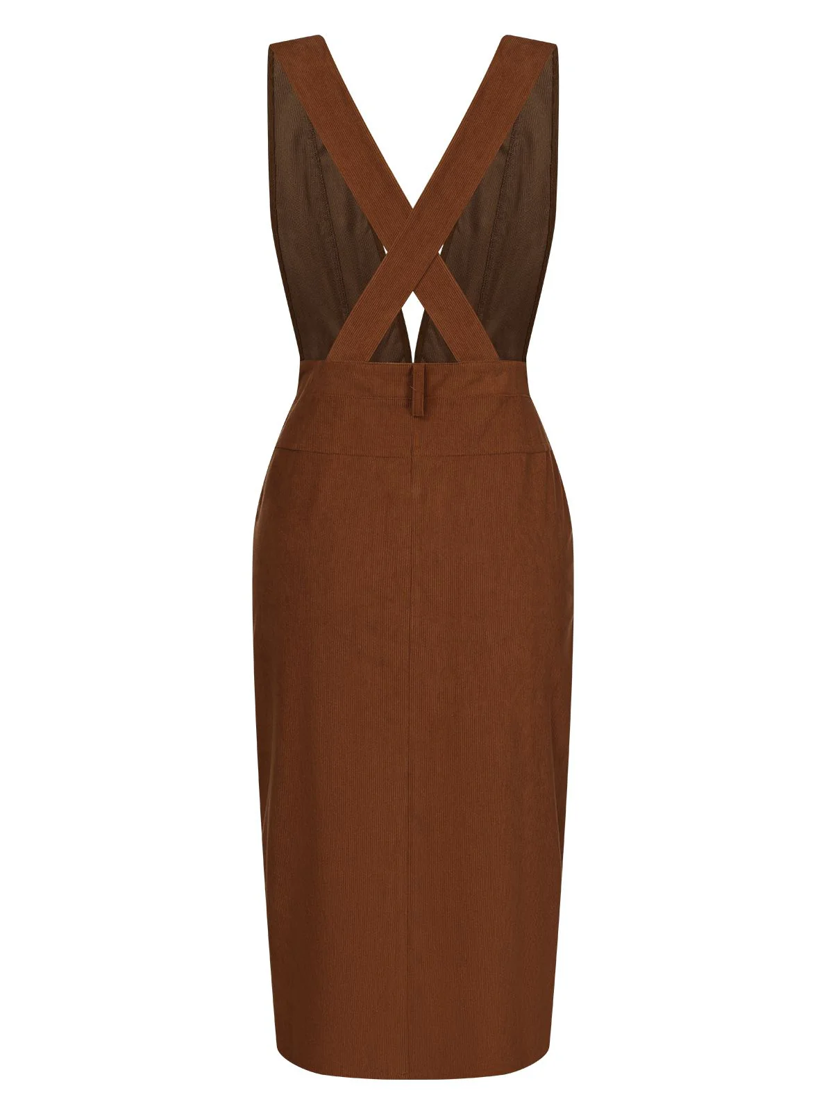 Brown 1960s V-Neck Cross-Back Pinafore Dress - Image 3