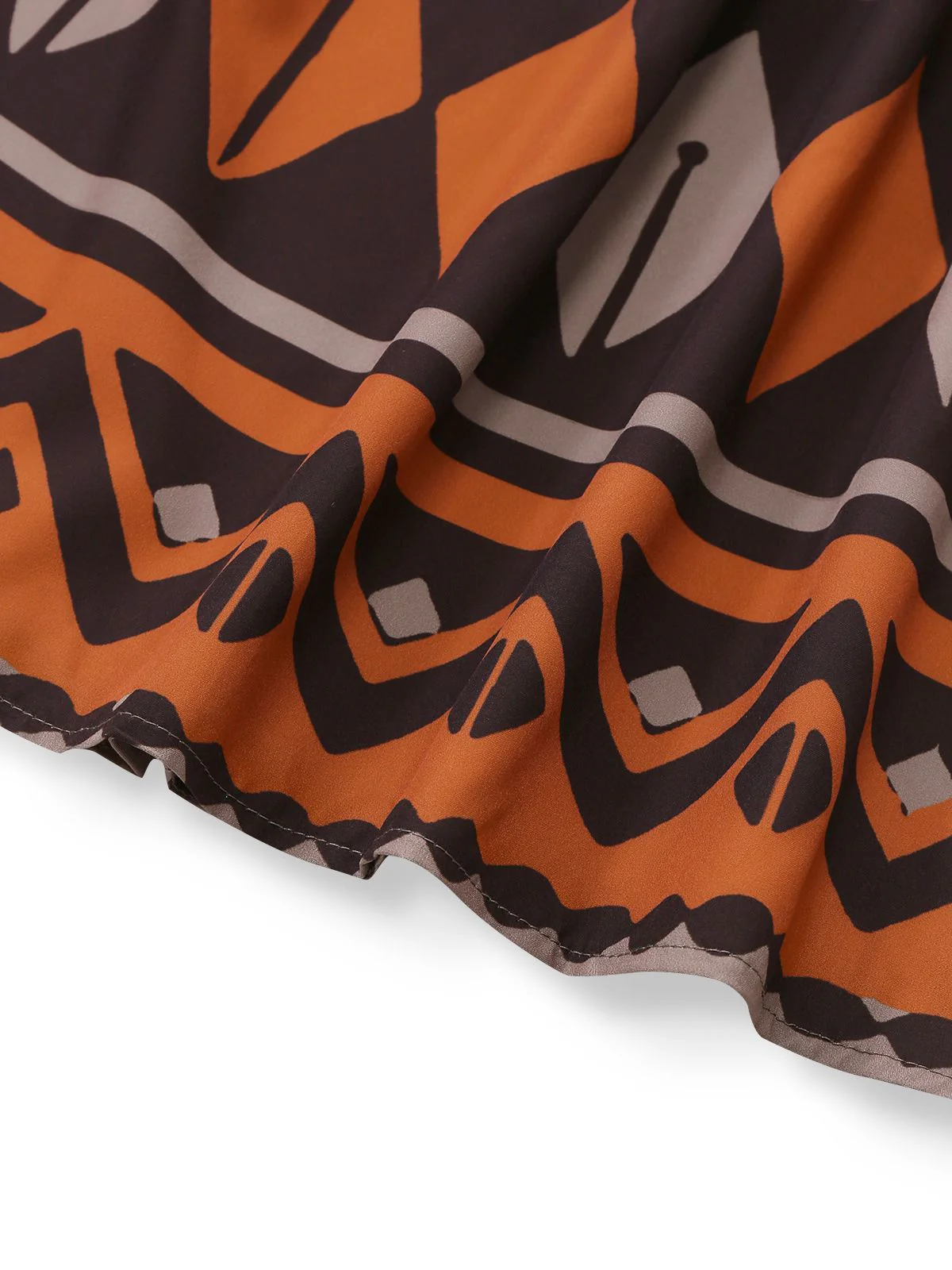 Brown 1970s Deep V-Neck Tirbal Print Boho Dress - Image 7
