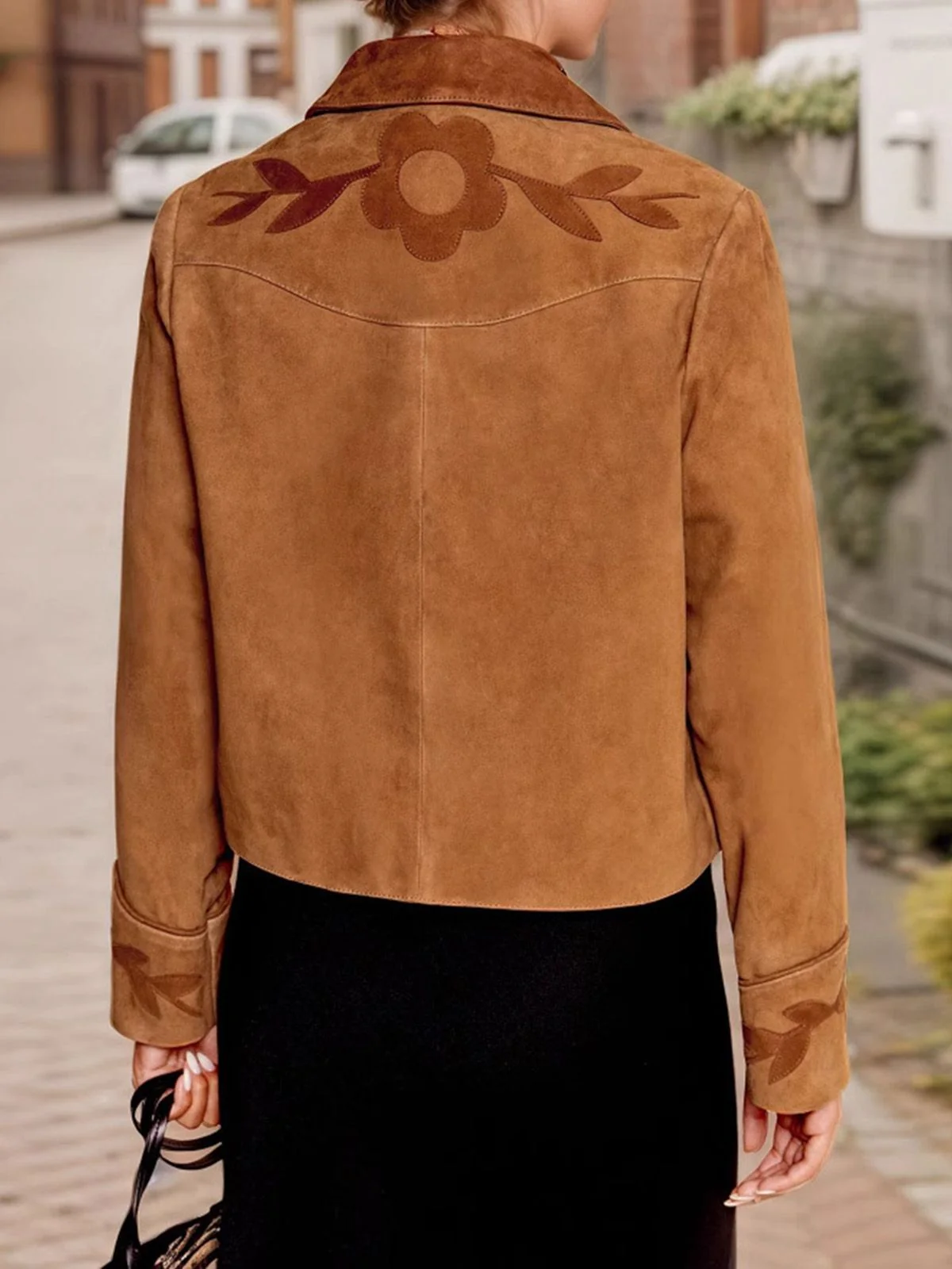 Brown 1970s Floral Suede Button Jacket - Image 4