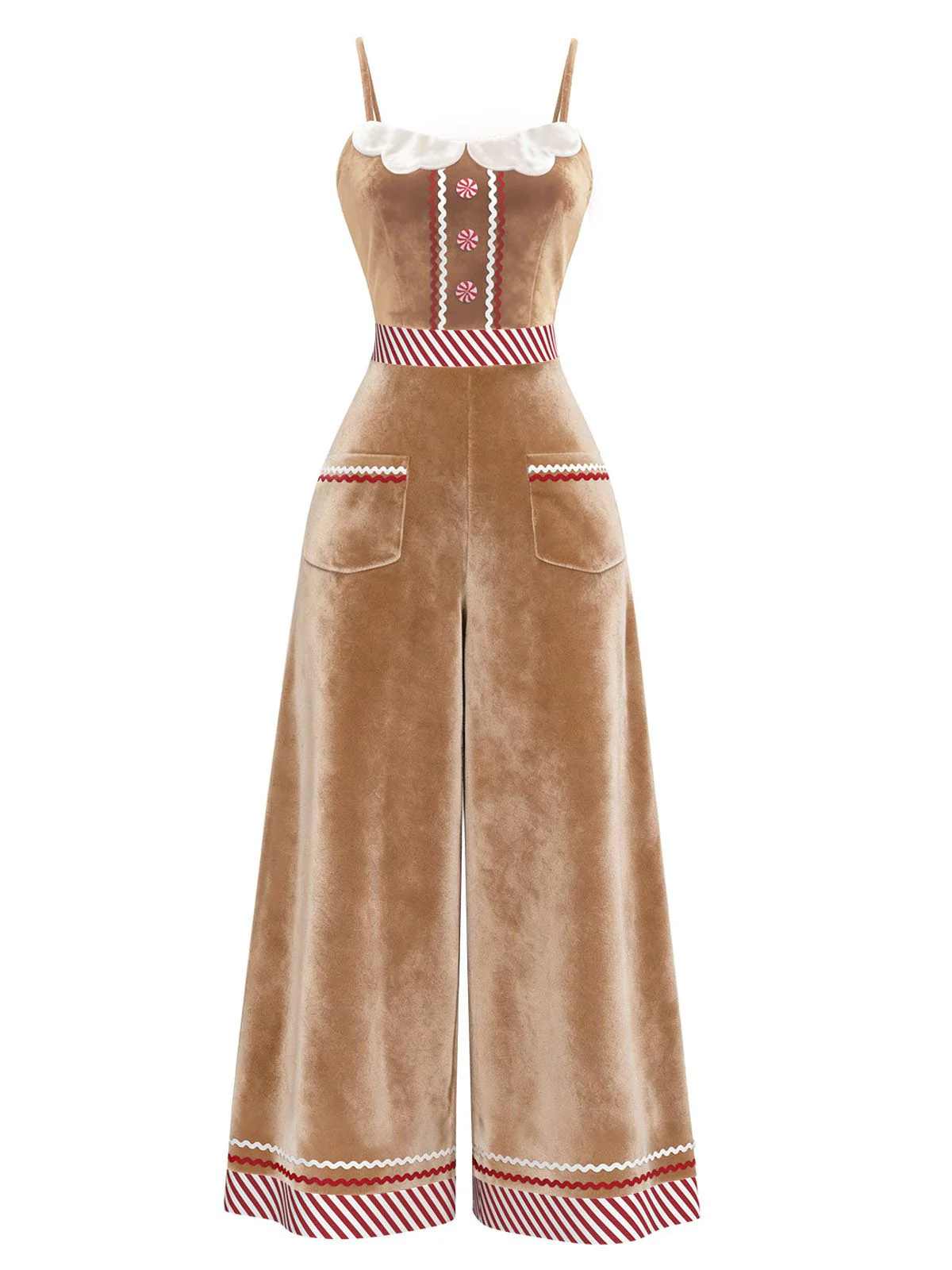 Brown 1970s Gingerbread Velvet Strap Jumpsuit - Image 2