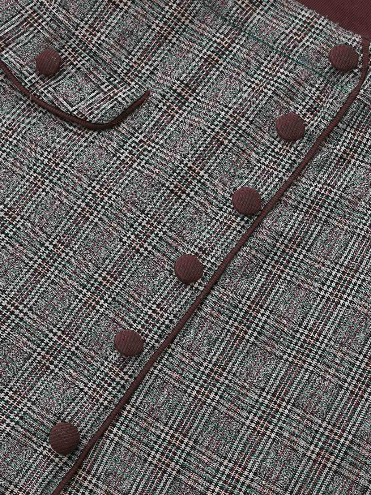 Brown 1970s Knitted Plaid Asymmetrical Neck Dress - Image 10
