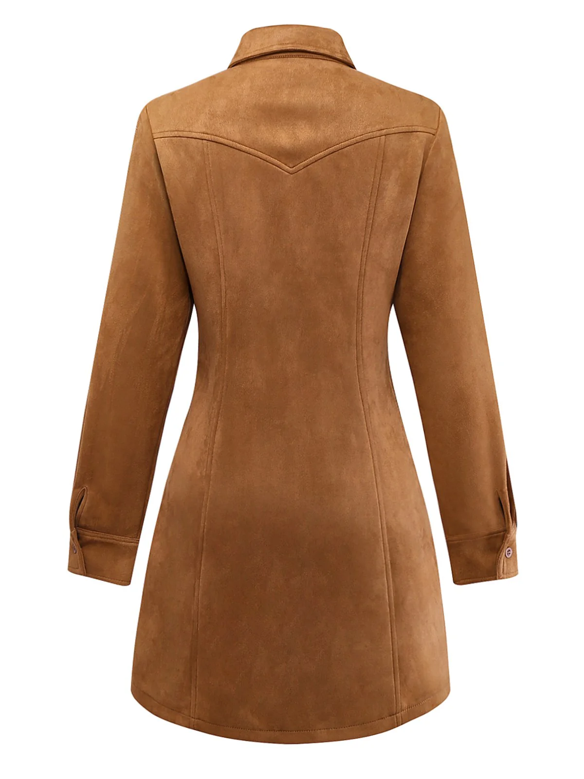 Brown 1970s Lapel Floral Embroidered Faux-Suede Dress - Image 3