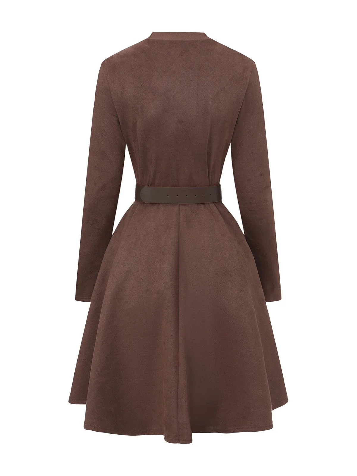 Brown 1970s Long Sleeve Round Neck Dress With Belt - Image 3