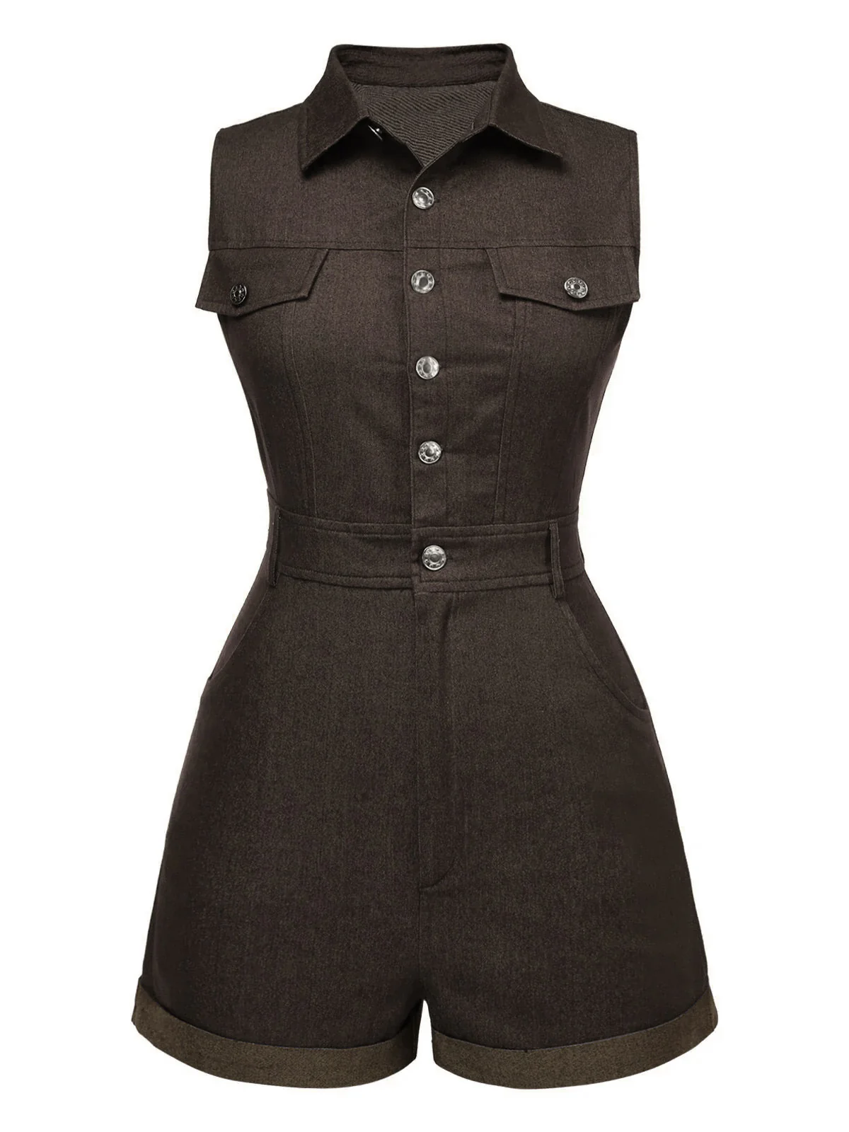 Blue 1970s Solid Cotton Sleeveless Denim Romper - Image 11