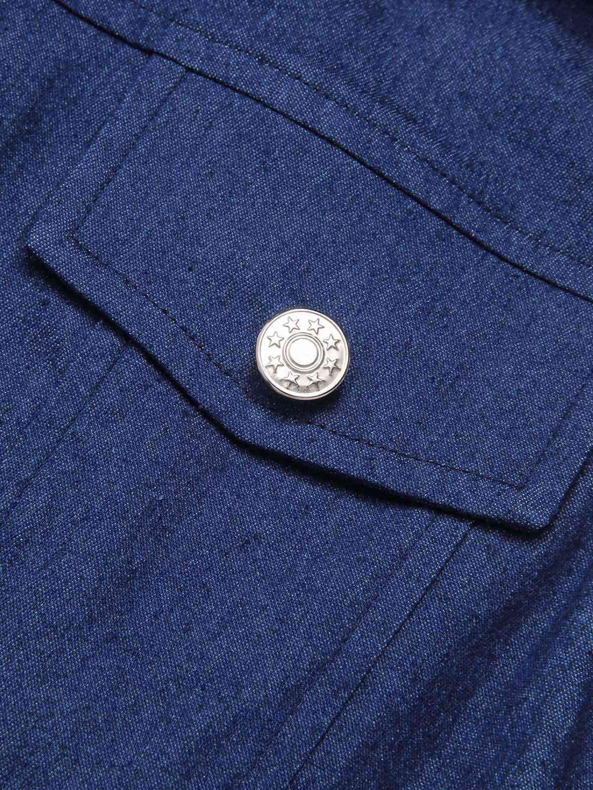 Blue 1970s Solid Cotton Sleeveless Denim Romper - Image 9