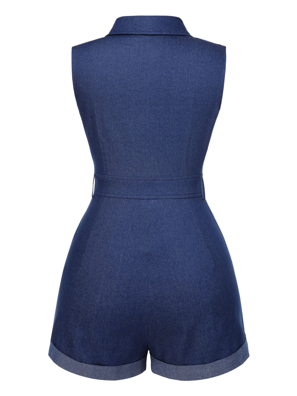 Blue 1970s Solid Cotton Sleeveless Denim Romper - Image 7