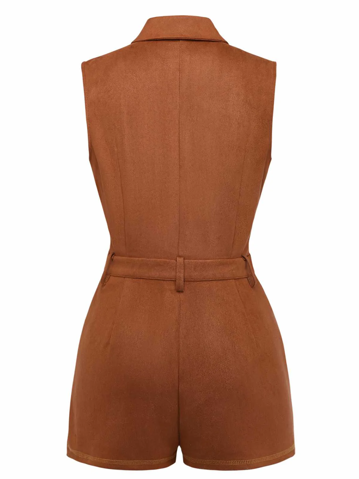 Brown 1970s Western Cowboy Suede Fringe Sleeveless Romper - Image 3