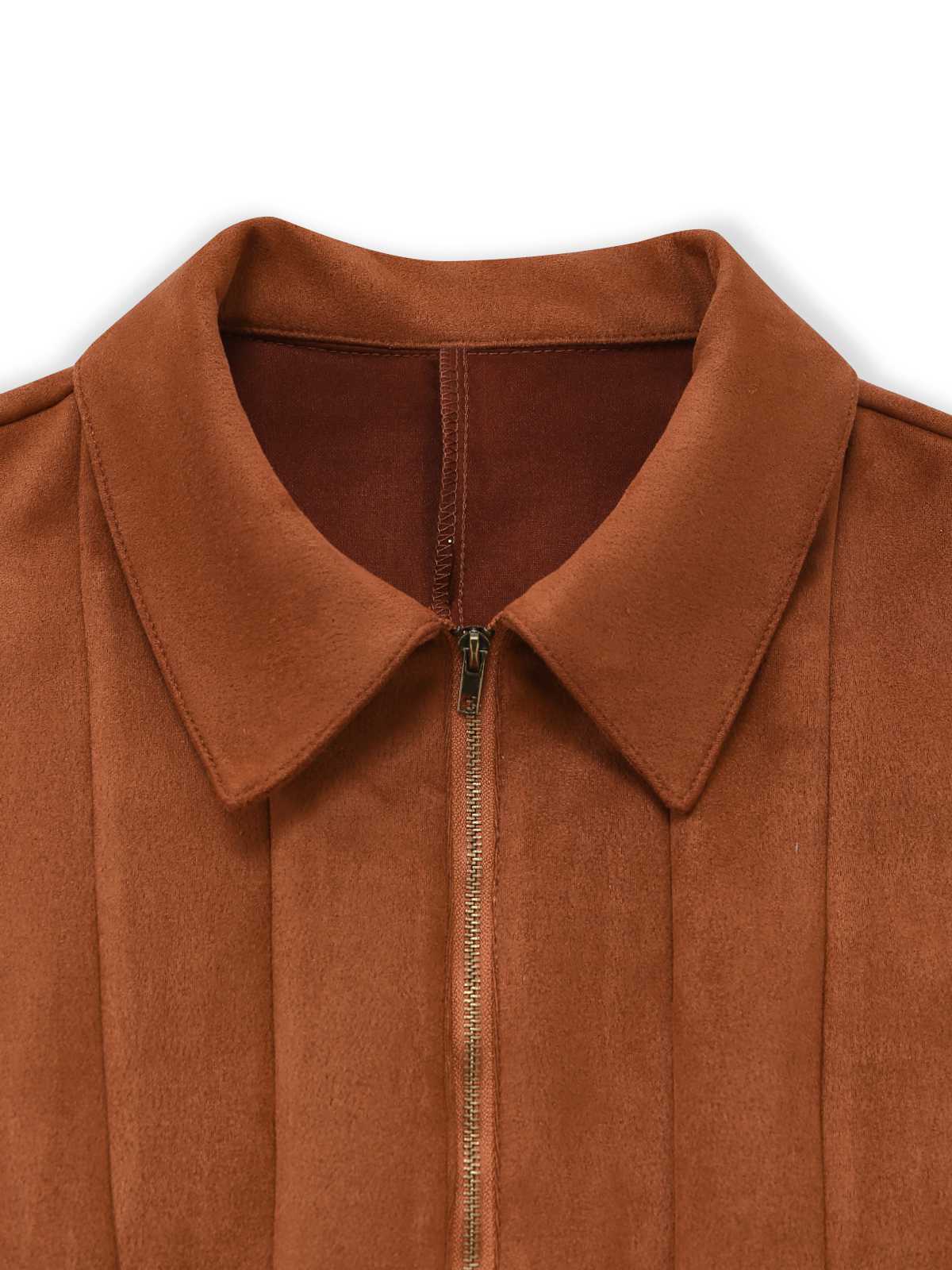 Brown 1970s Western Cowboy Suede Fringe Sleeveless Romper - Image 4