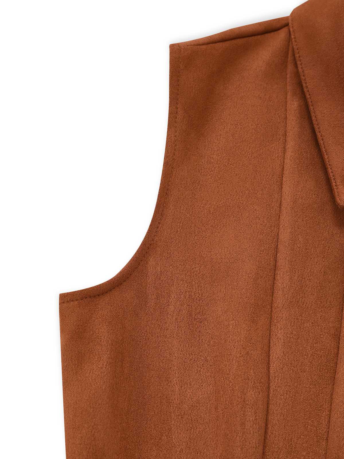Brown 1970s Western Cowboy Suede Fringe Sleeveless Romper - Image 5