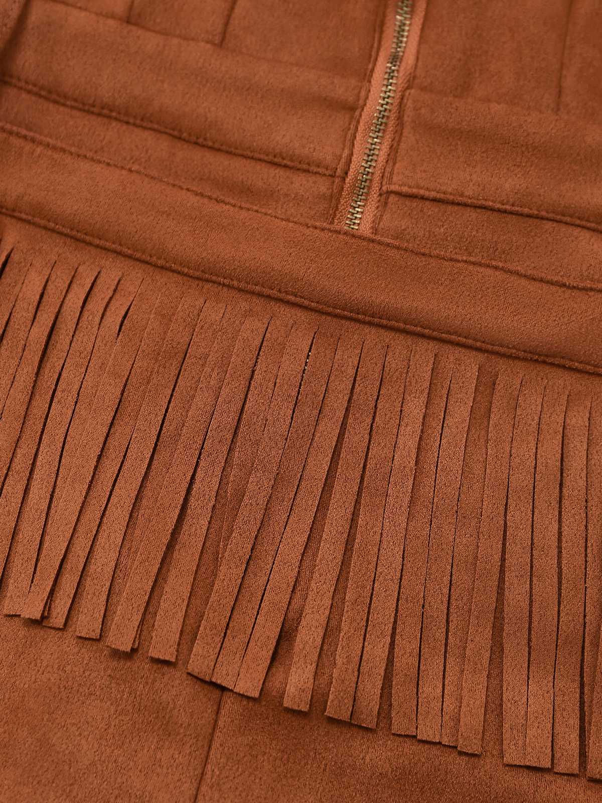 Brown 1970s Western Cowboy Suede Fringe Sleeveless Romper - Image 6