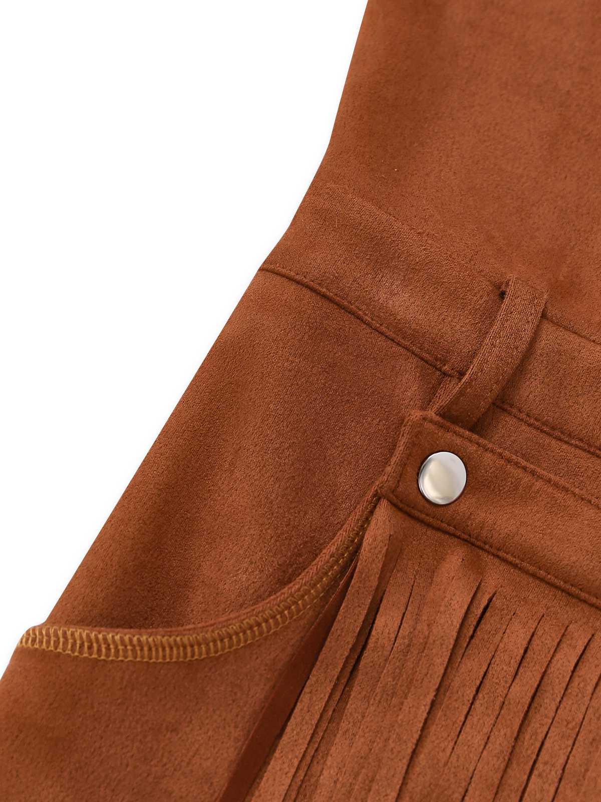 Brown 1970s Western Cowboy Suede Fringe Sleeveless Romper - Image 7