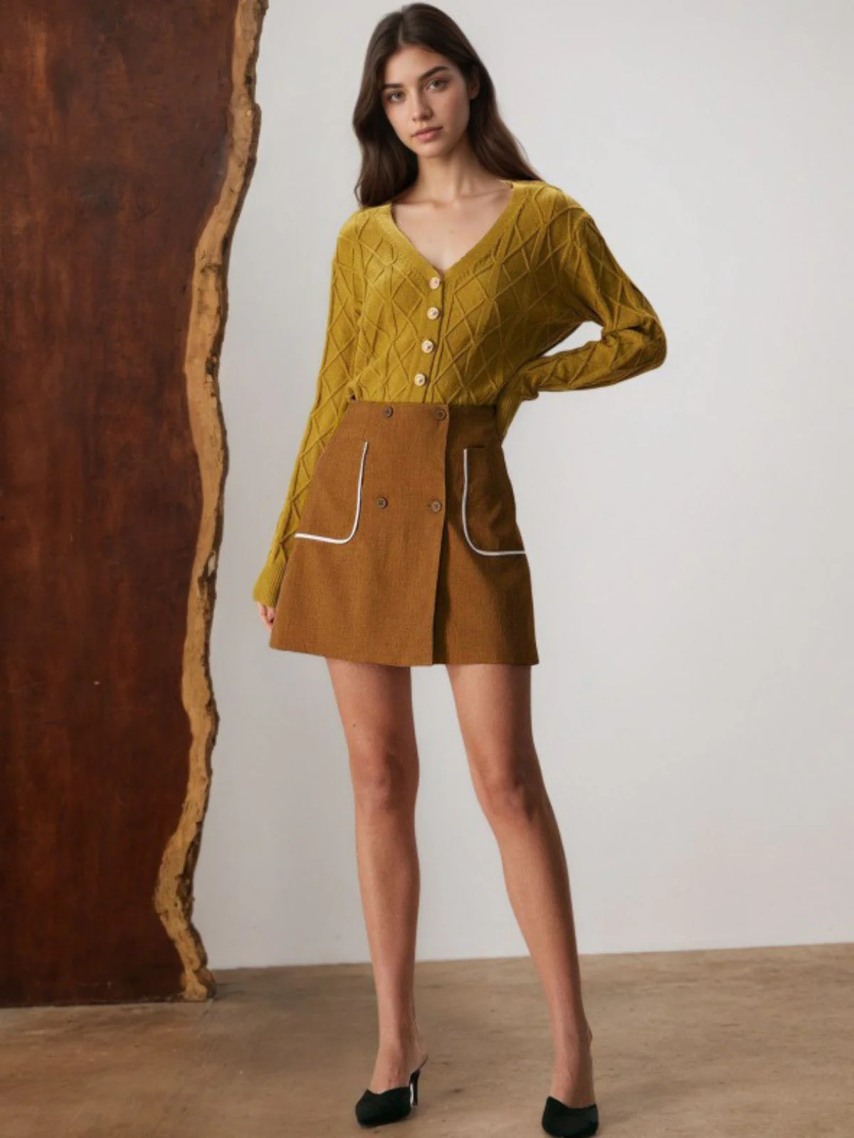 Brown 1980s Button Pocket High Waist A-Line Skirt - Image 4