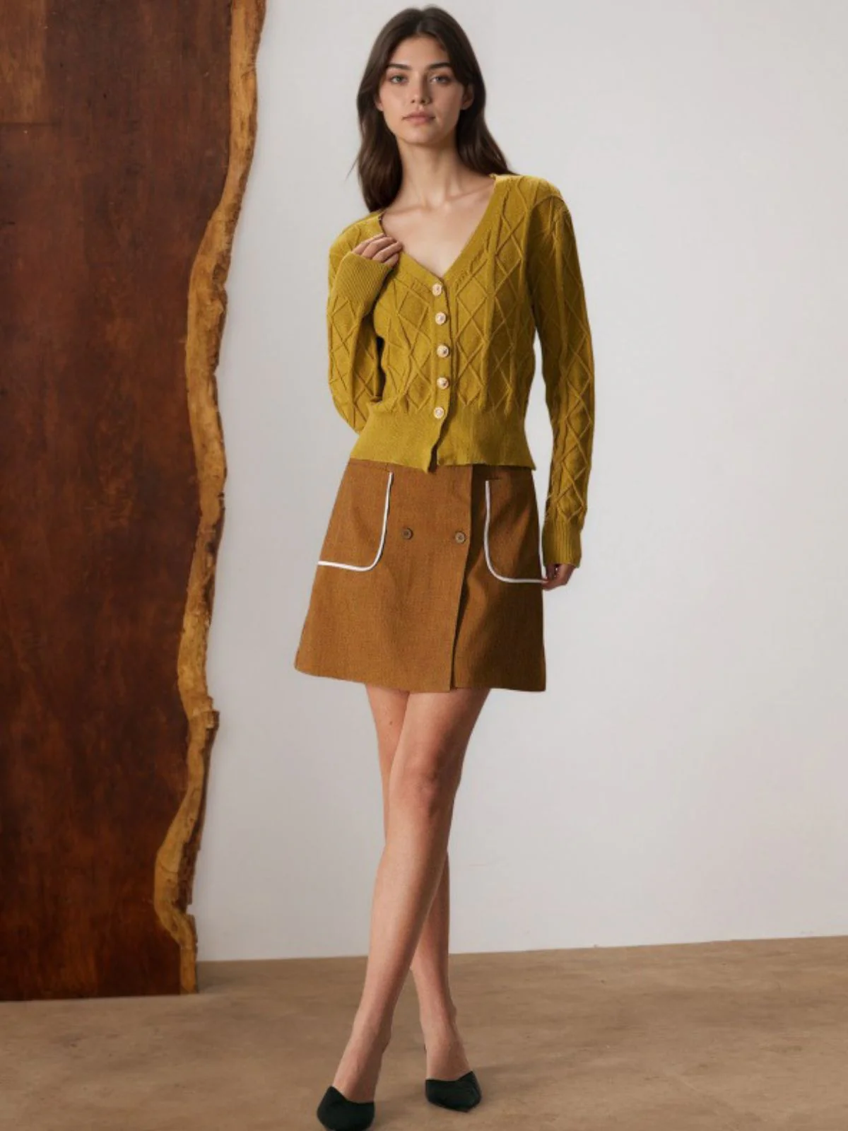Brown 1980s Button Pocket High Waist A-Line Skirt - Image 5