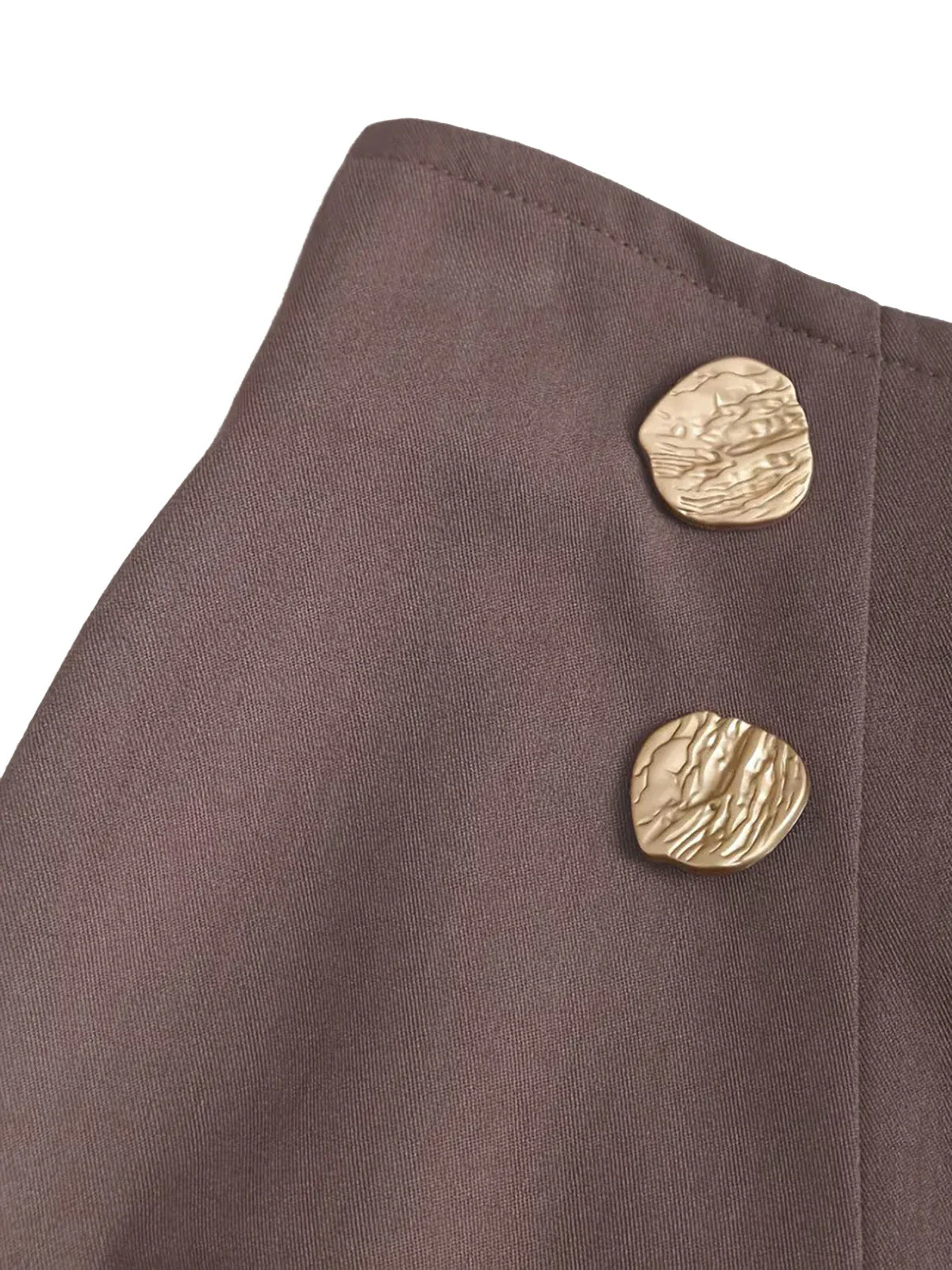 Brown 1980s High-Waist Button Pleated Skirt - Image 3