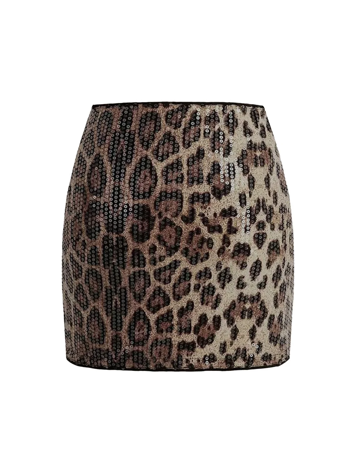 Brown 1980s Leopard Print Sequin Mini Skirt - Image 2