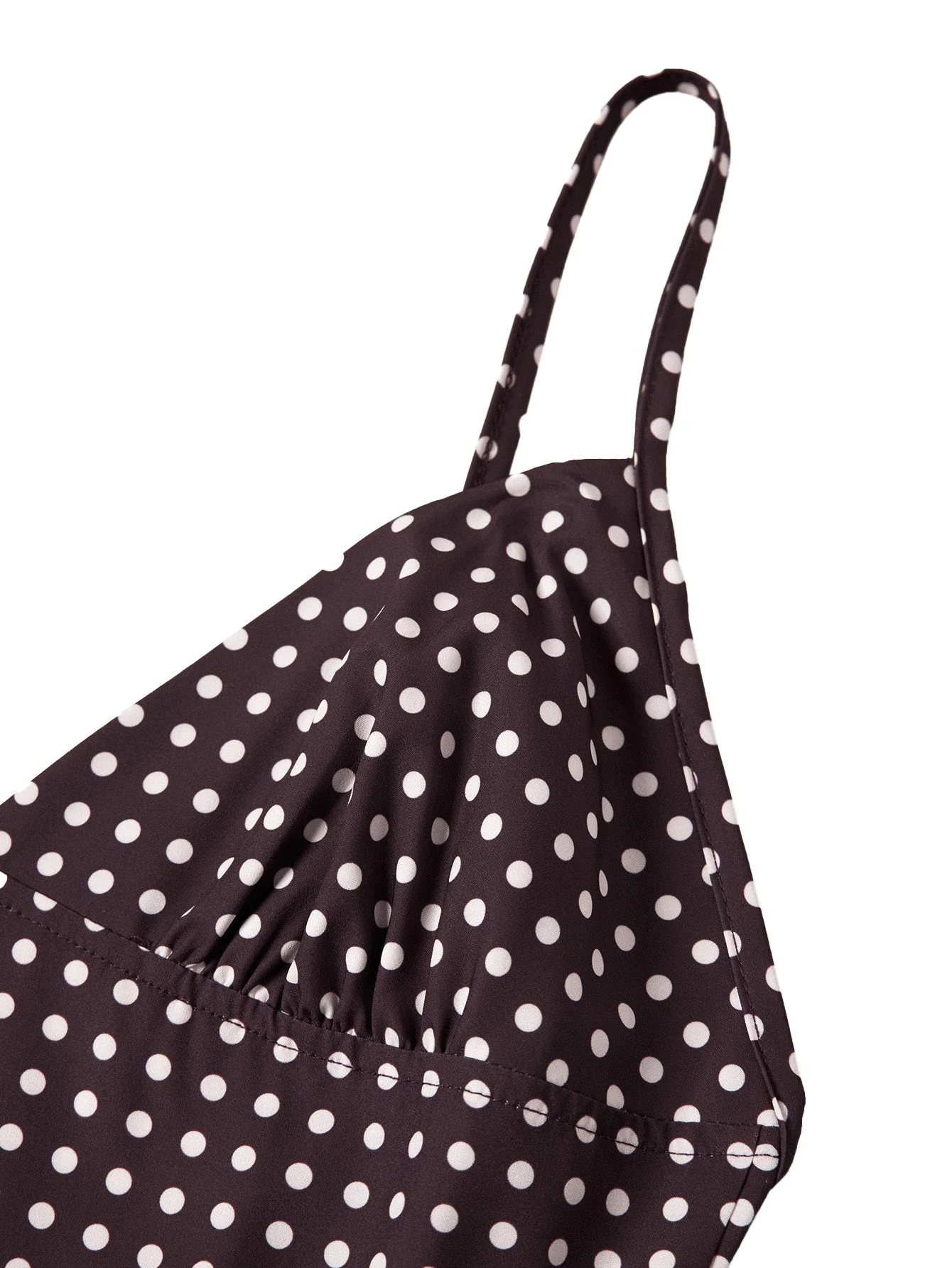 Brown 1980s V-Neck Polka Dot Tie Spaghetti Strap Dress - Image 4