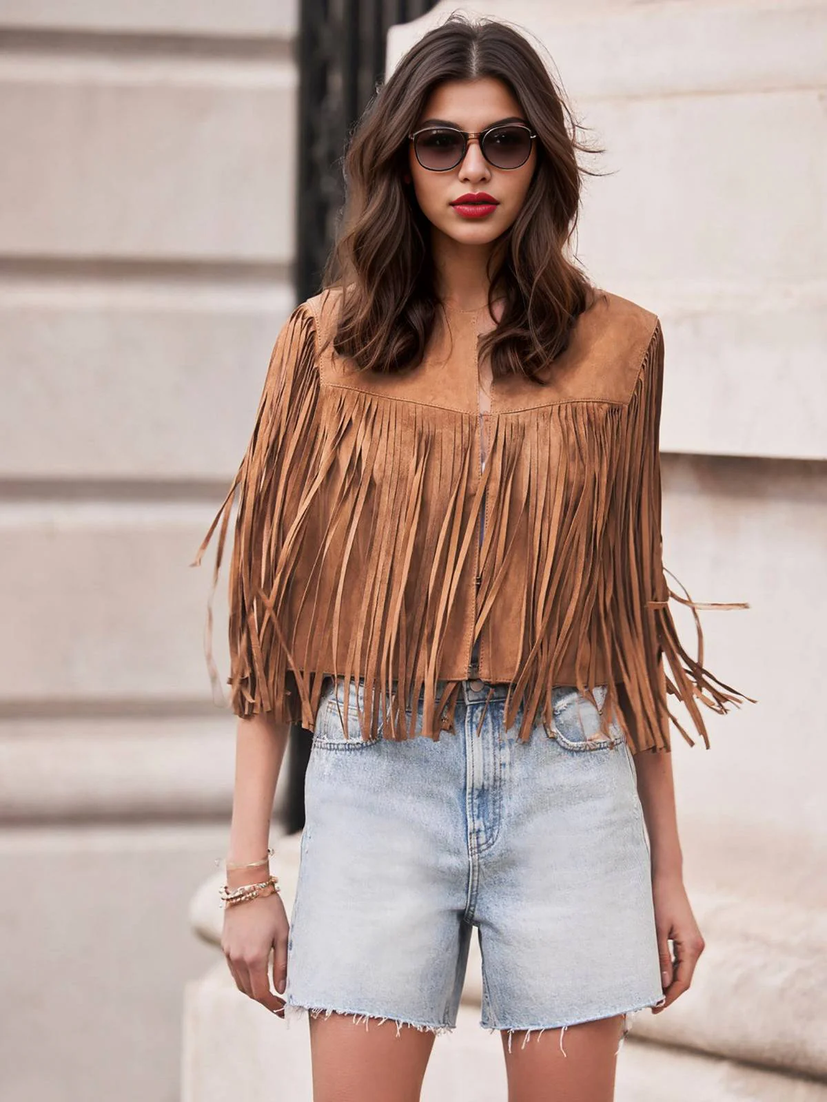 Brown 1980s Western Fringe Cowgirl Vest - Image 2