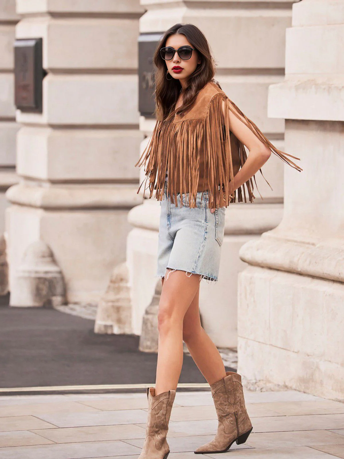 Brown 1980s Western Fringe Cowgirl Vest - Image 3