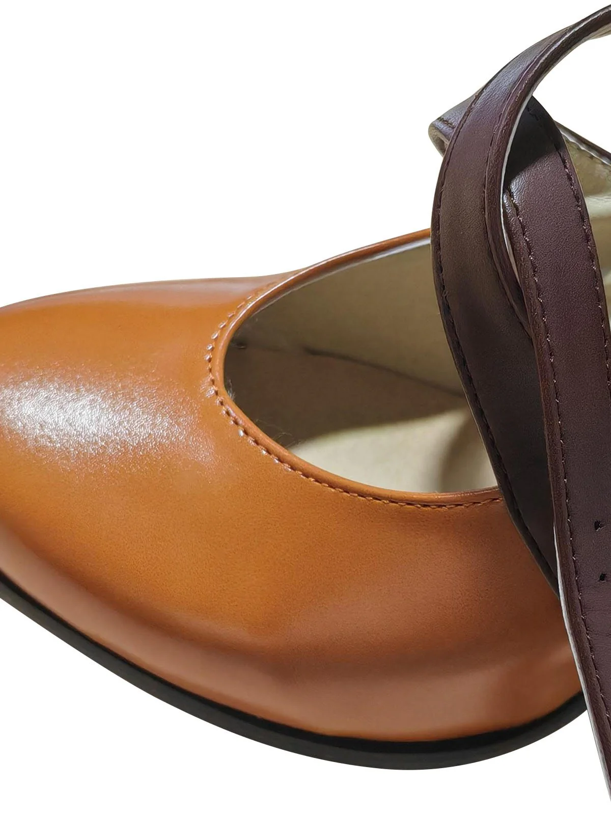 Brown Cross Strap Color Block Chunky Heels - Image 2