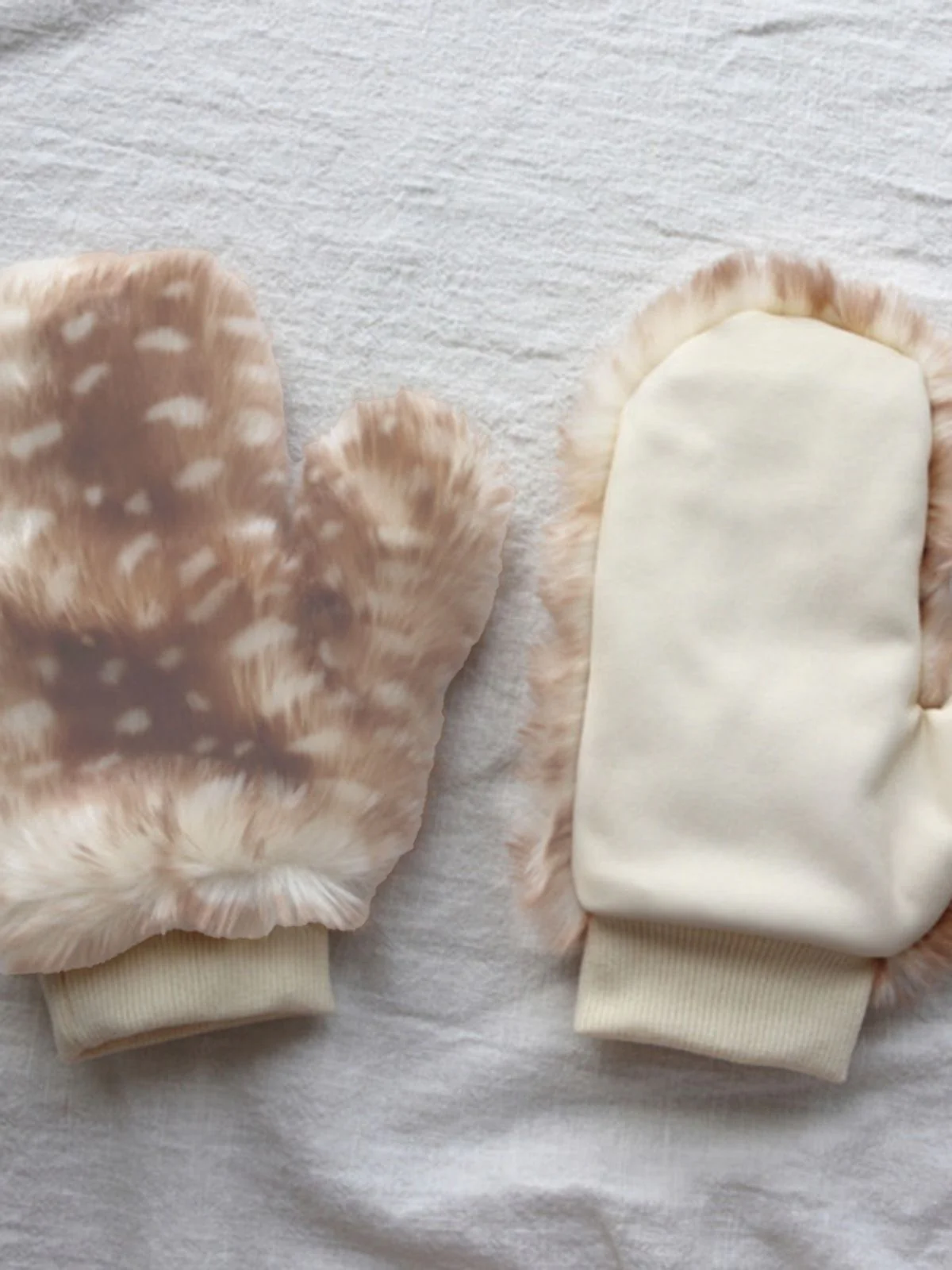 Brown Fawn Print Fur Mittens - Image 3