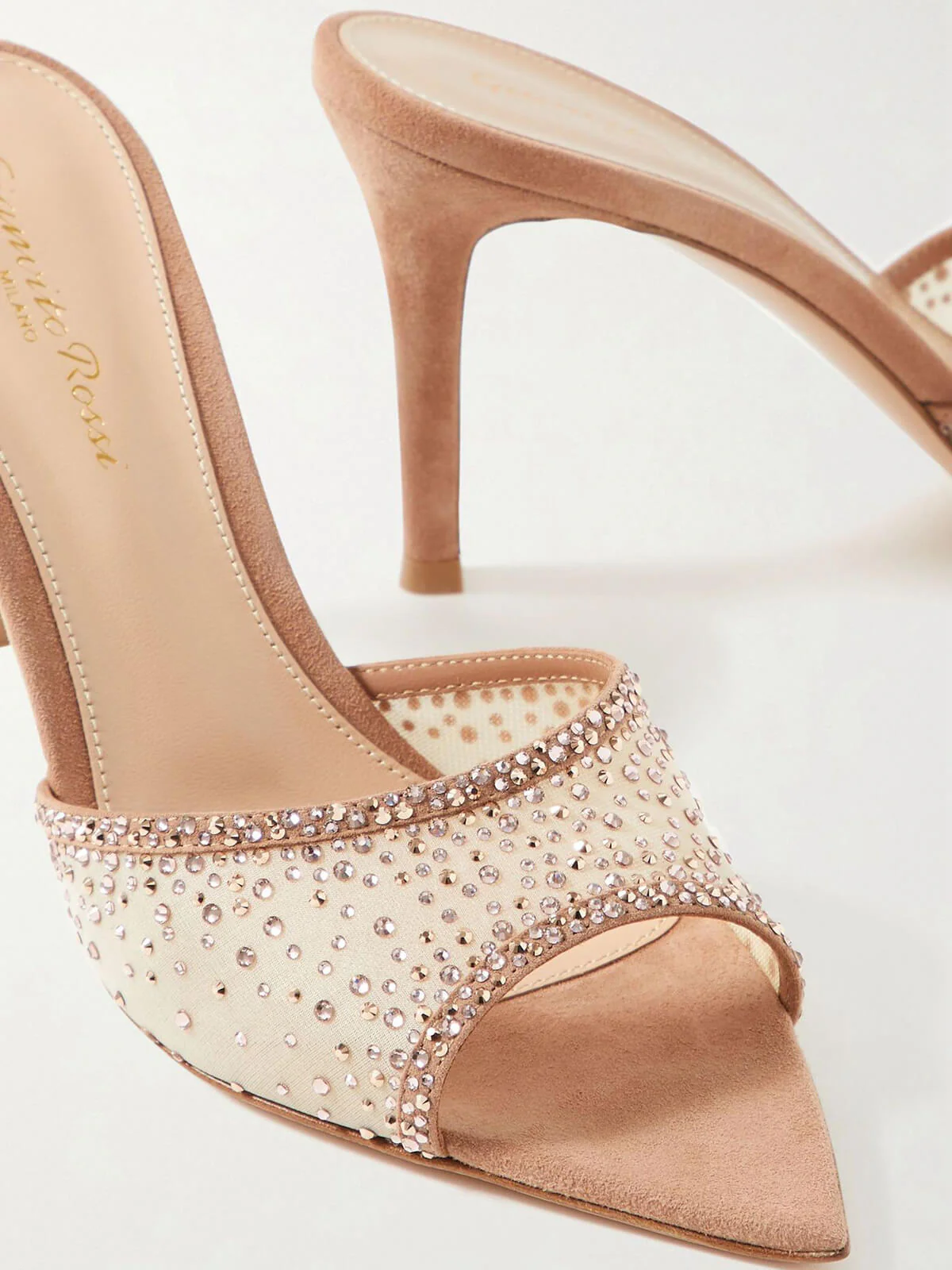 Brown Pointed Rhinestoned Stiletto Heel Slippers - Image 5