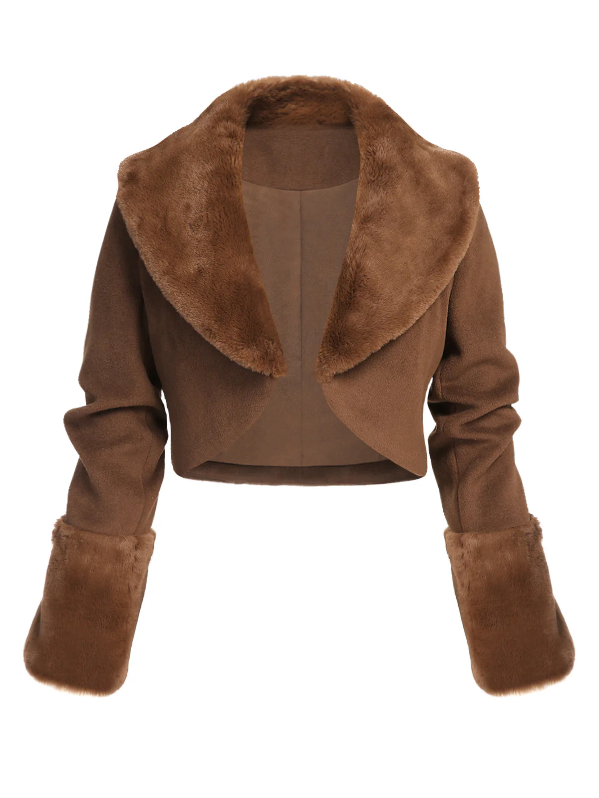 Brown 1950s Retro Fur Collar Bolero Jacket - Image 2