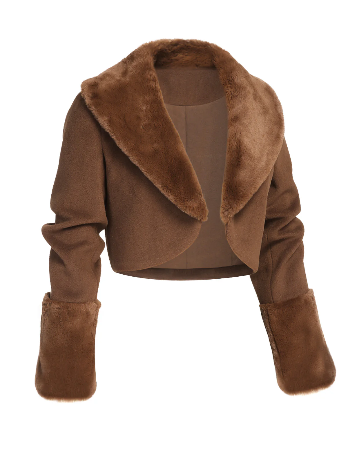 Brown 1950s Retro Fur Collar Bolero Jacket - Image 3