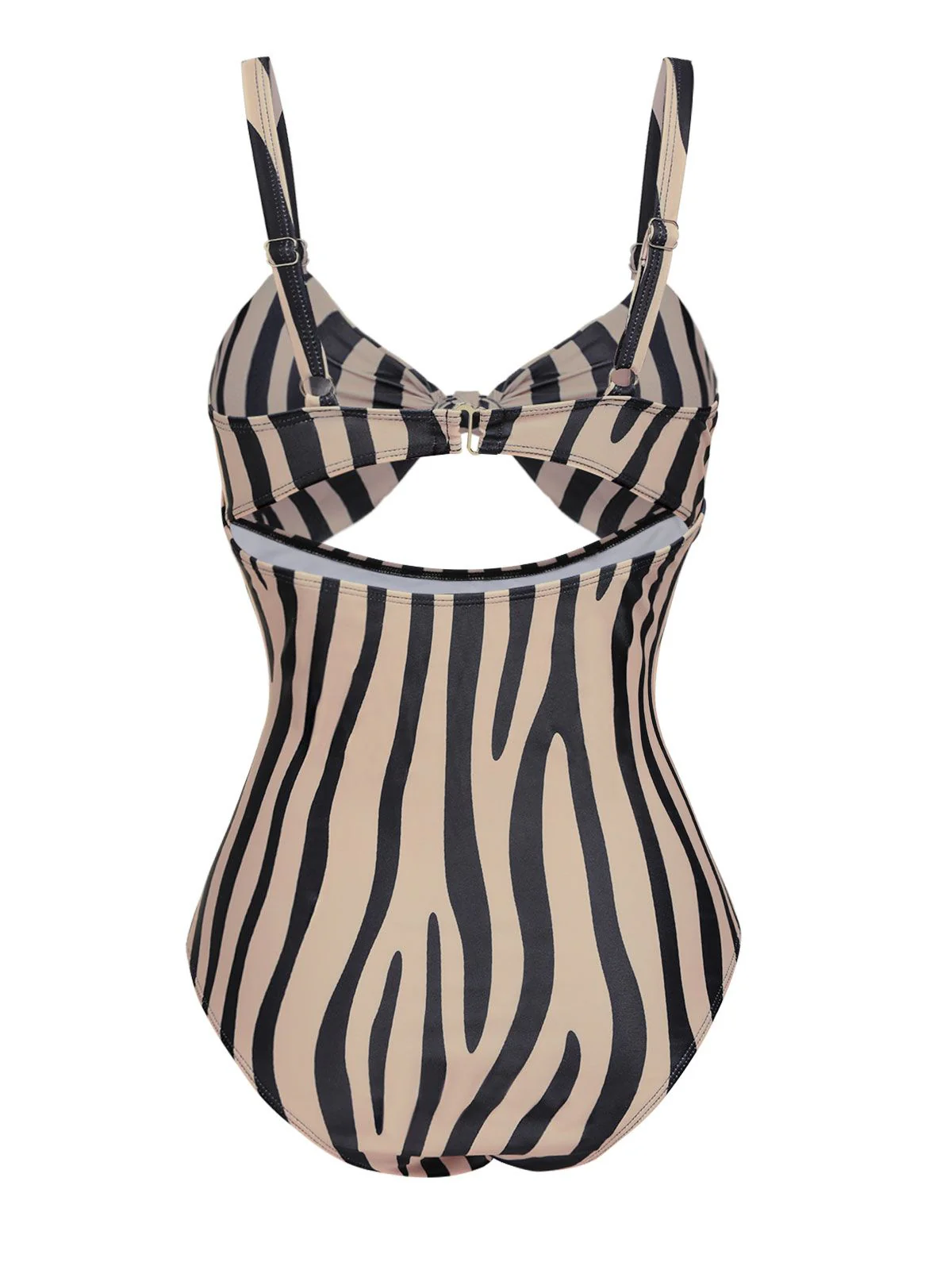 Brown Zebra Print Cutout One-Piece Swimsuit - Image 3