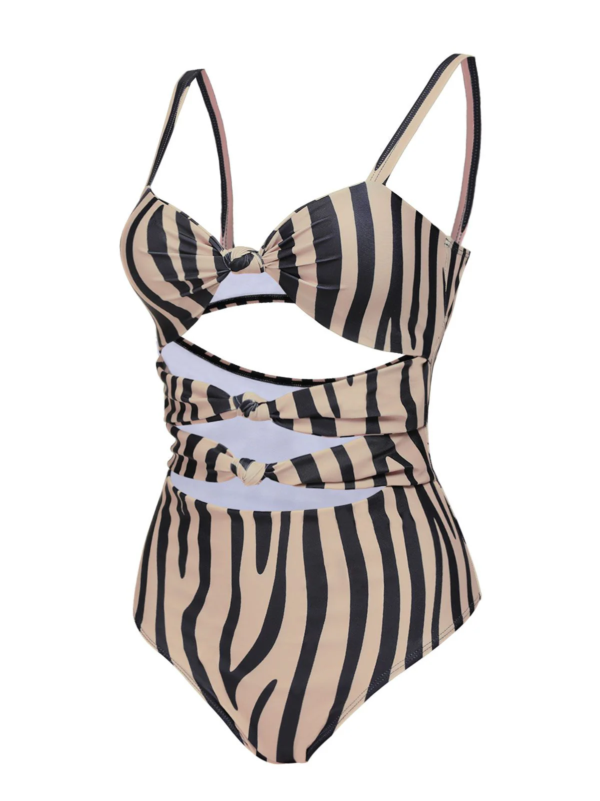 Brown Zebra Print Cutout One-Piece Swimsuit - Image 4