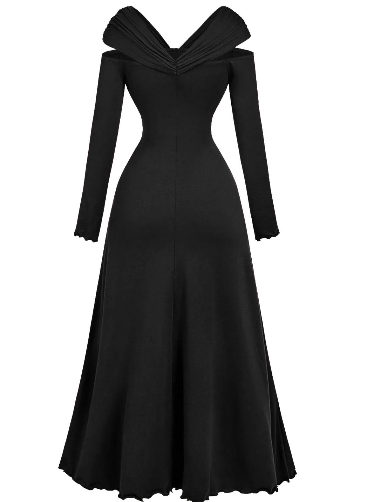 Burgundy 1940s Off-Shoulder Long Sleeve Pleated Dress - Image 8