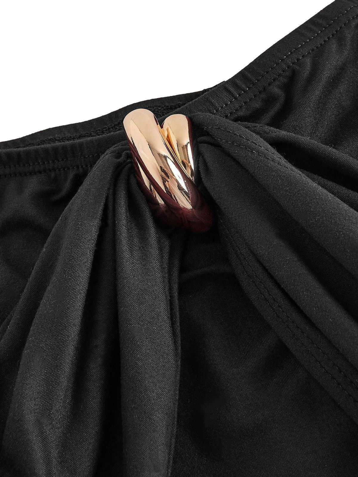 Burgundy 1940s Off-Shoulder Long Sleeve Pleated Dress - Image 9