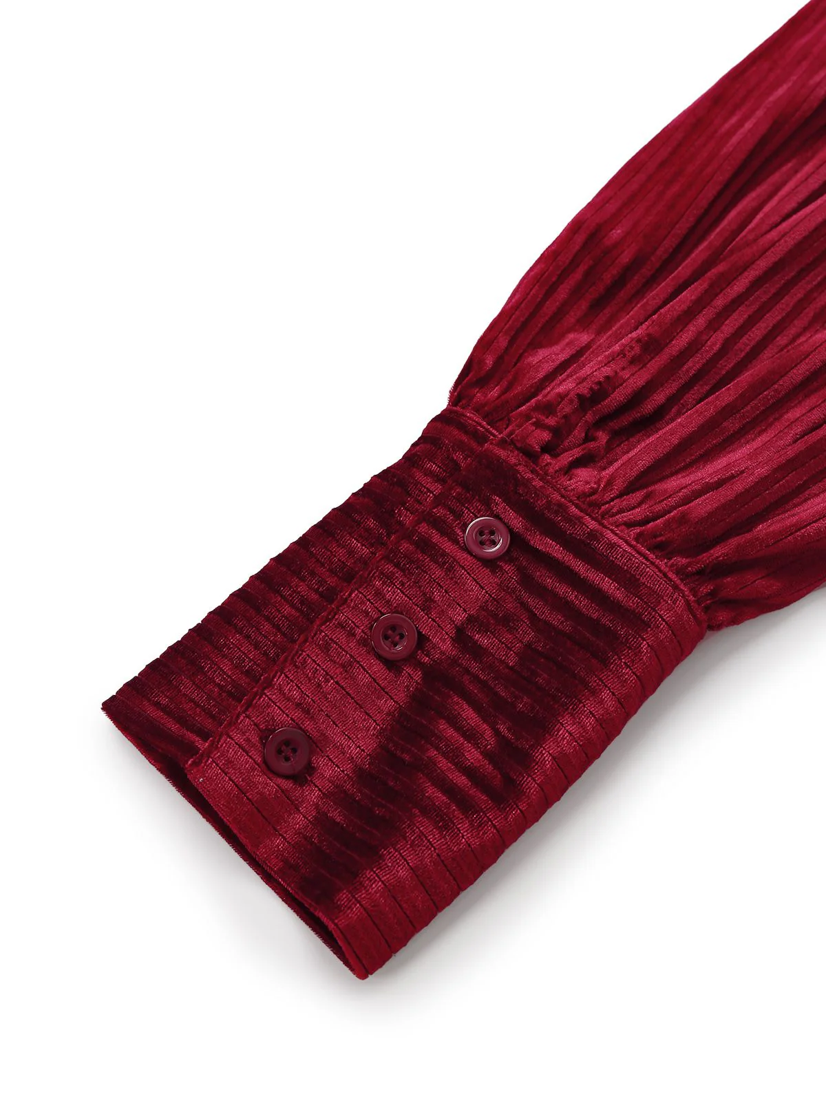 Burgundy 1960s Bow Collar Solid Velvet Ruffle Dress - Image 5