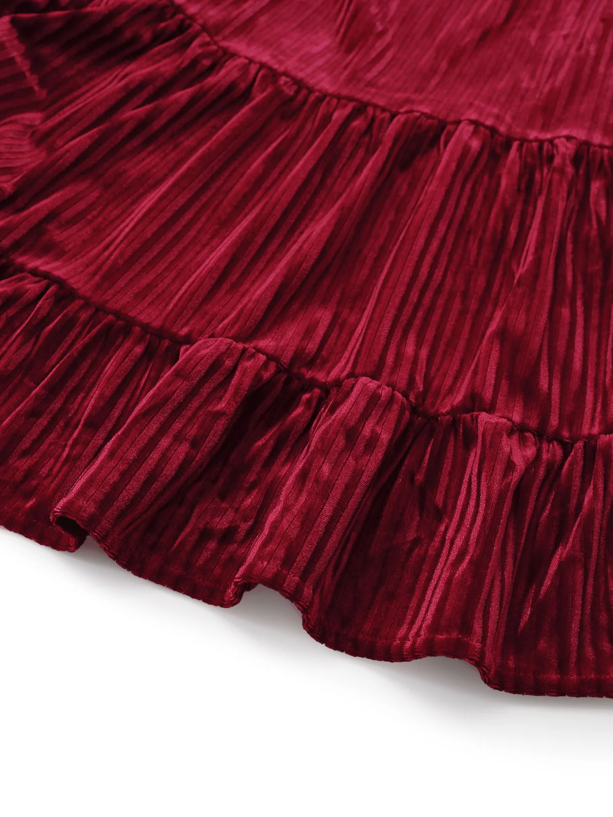 Burgundy 1960s Bow Collar Solid Velvet Ruffle Dress - Image 6