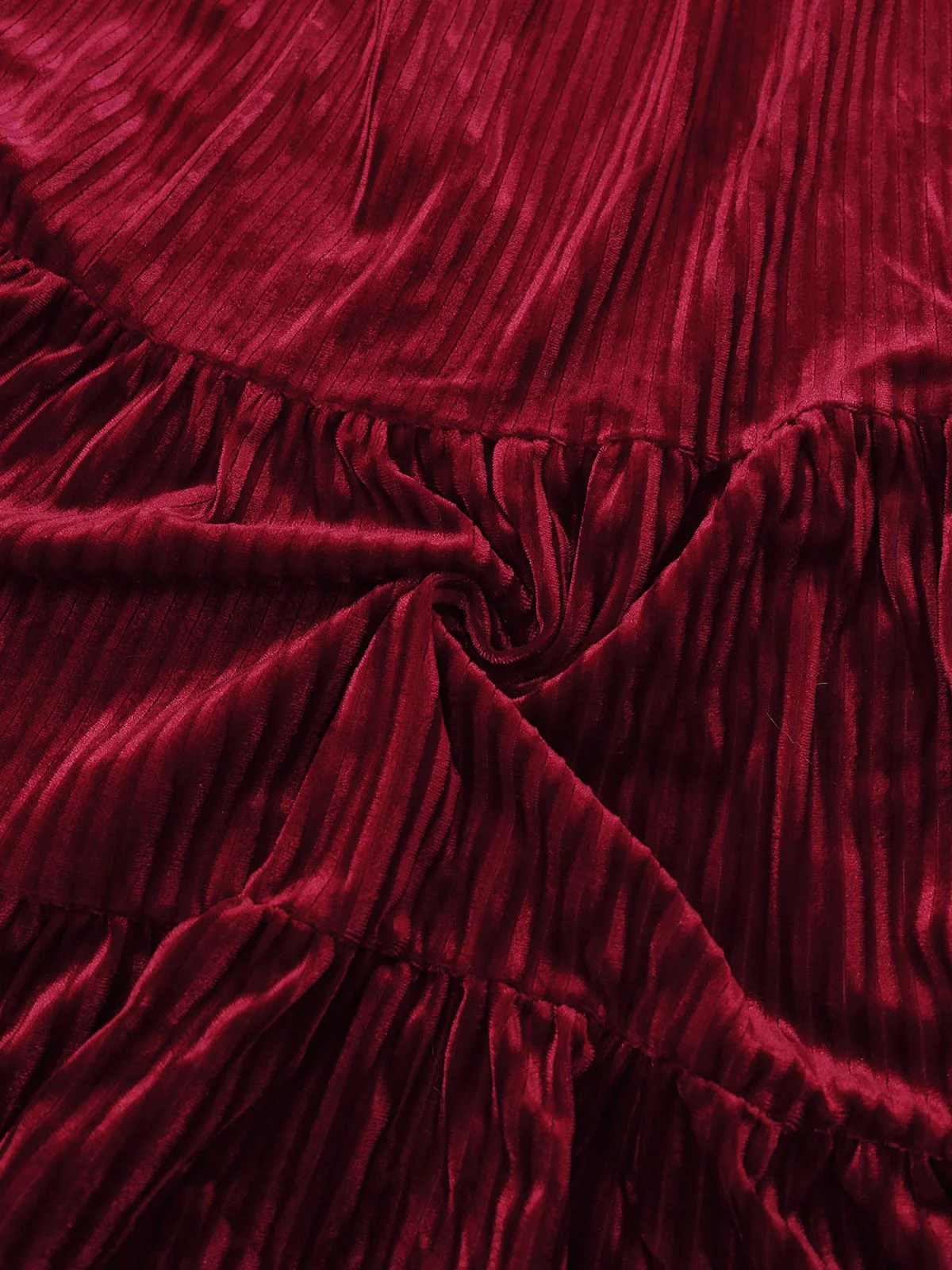 Burgundy 1960s Bow Collar Solid Velvet Ruffle Dress - Image 7