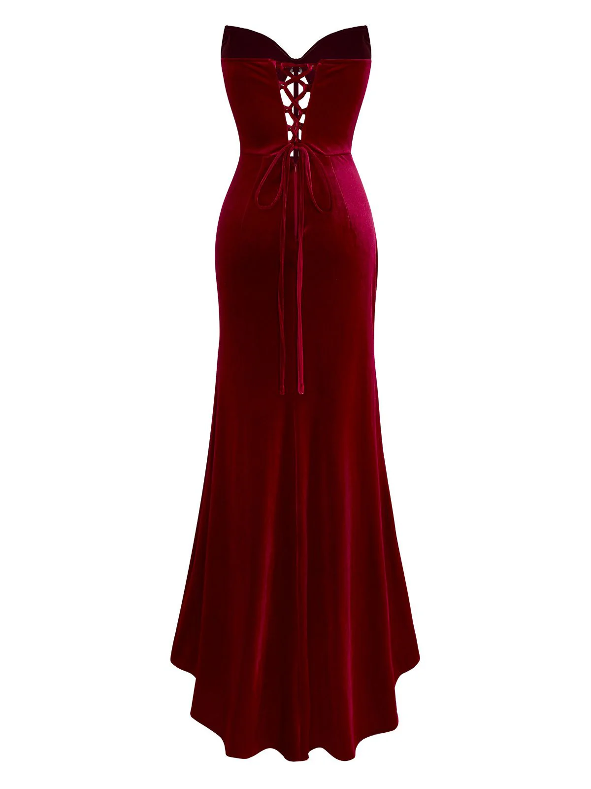 Burgundy 1980s Velvet Strapless Slit Dress - Image 3