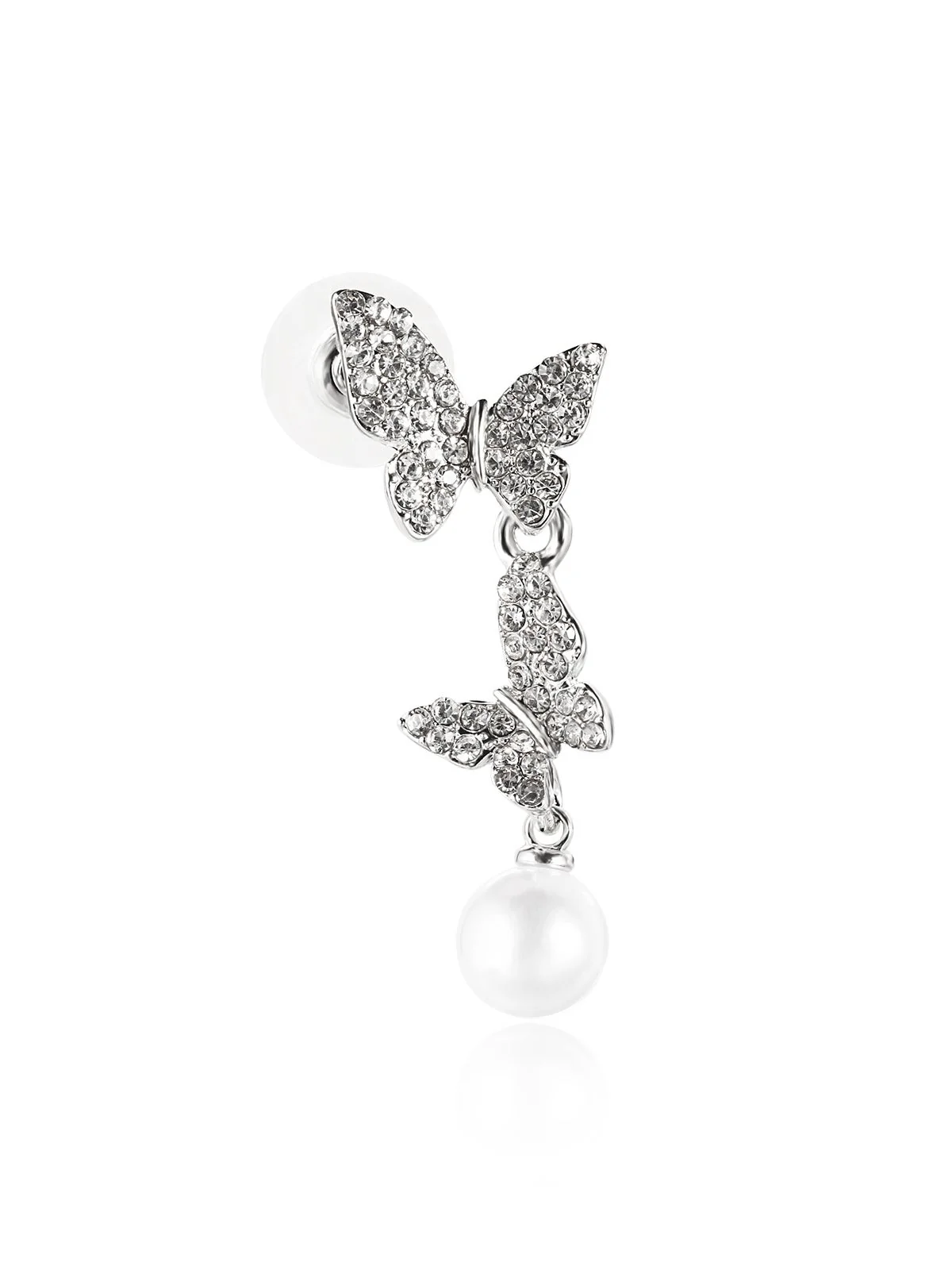 Butterfly Diamond Pearl Asymmetric Earrings - Image 2