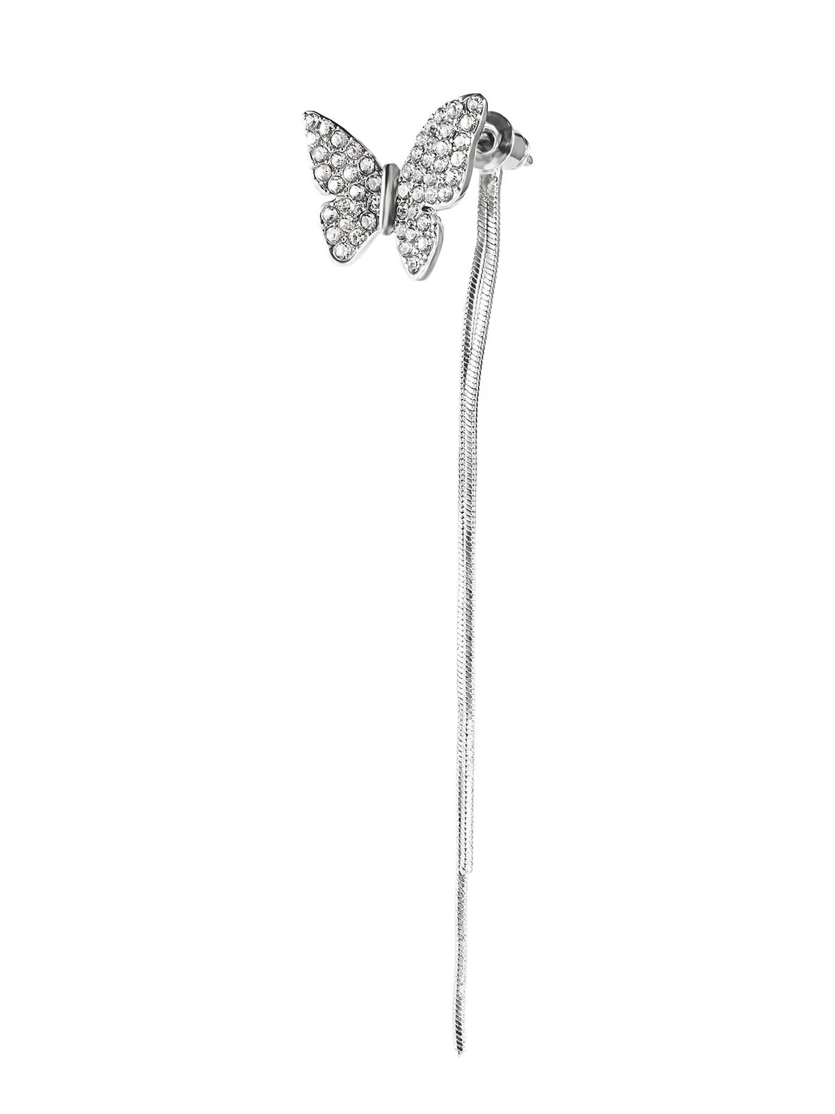 Butterfly Diamond Pearl Asymmetric Earrings - Image 3